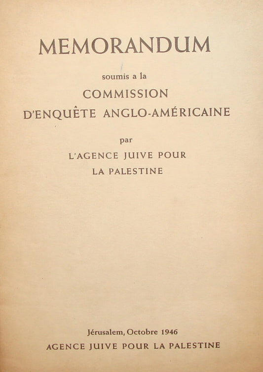 $ 1946 Palestine Israel Jewish Agency Memorandum to the British Government
