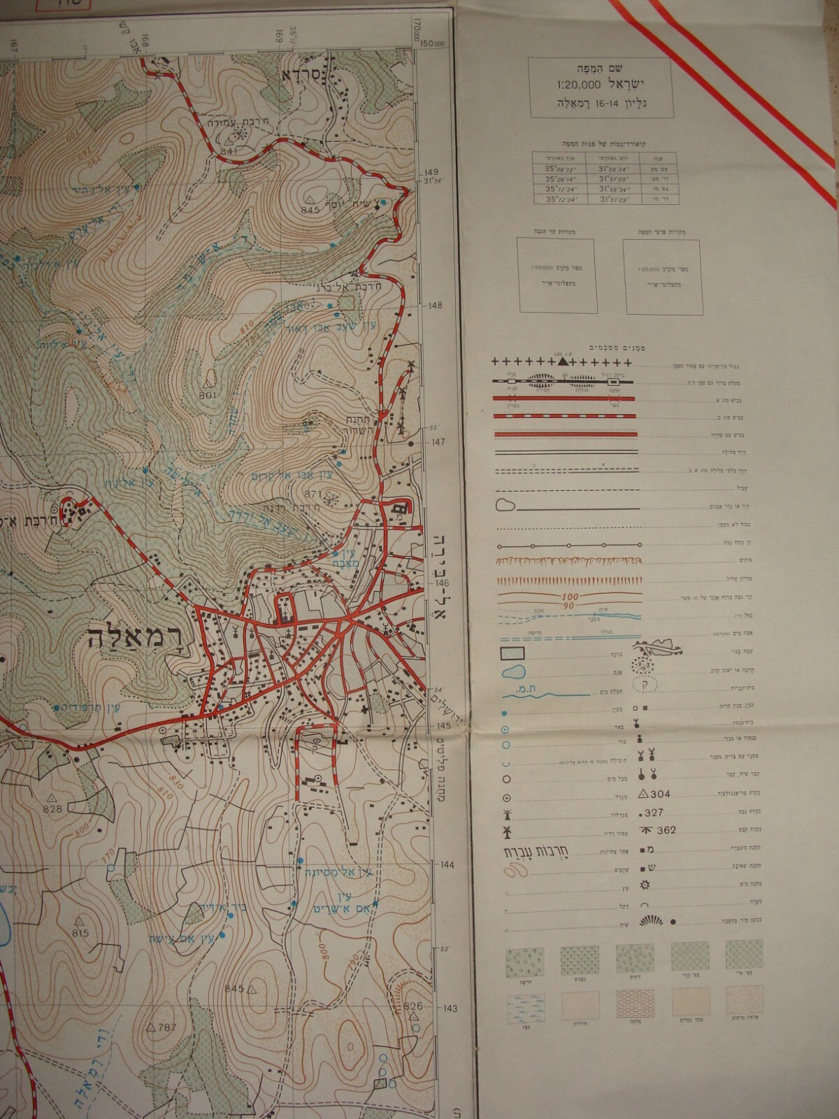 Map Palestine ISRAEL West Bank 1964 RAMALLAH Bitunya Area Arab Arabic Villages