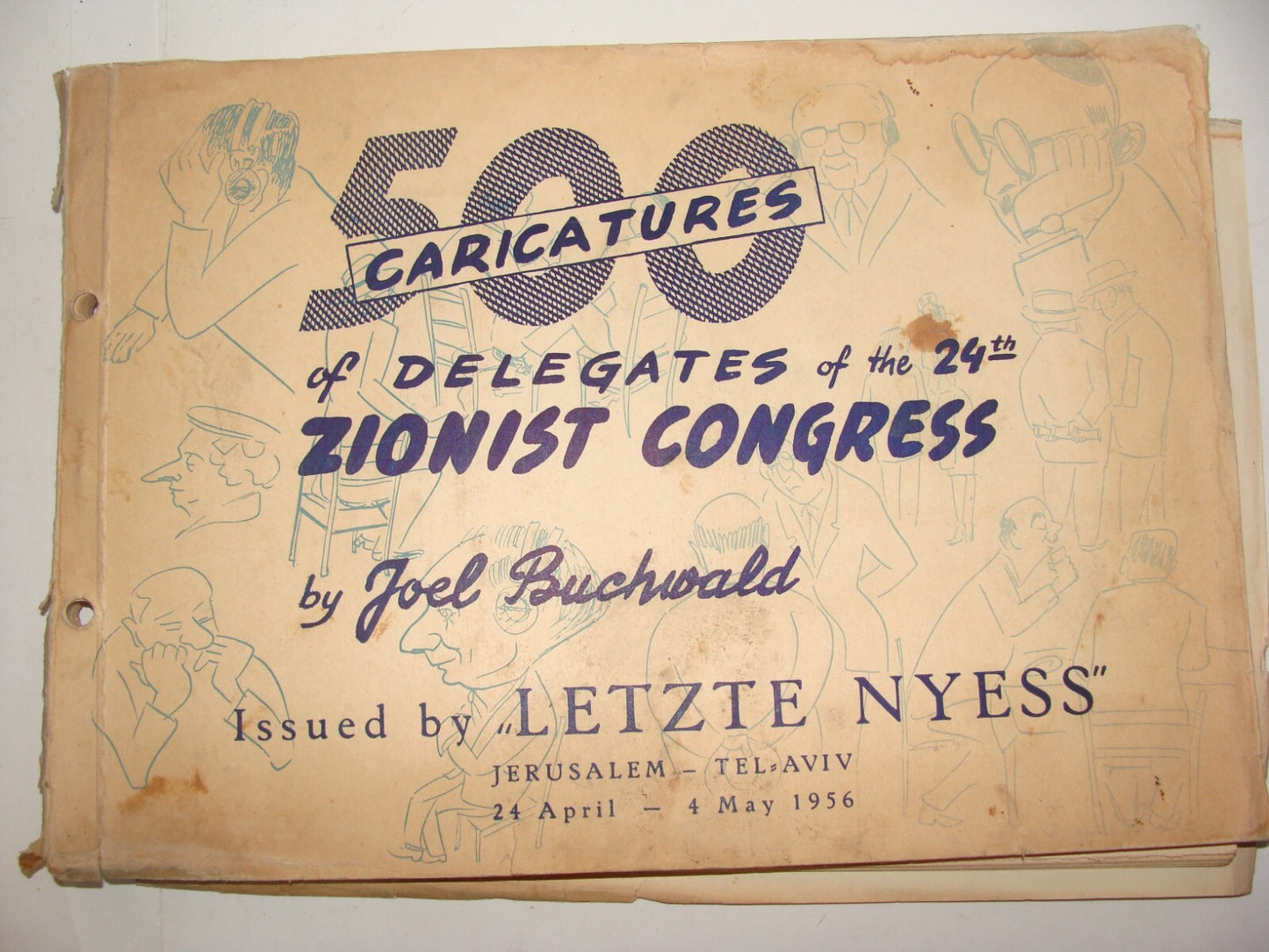 Book Jewish 1956 Israel Israeli Hebrew Cartoon Zionist Congress Ben Gurion Golda