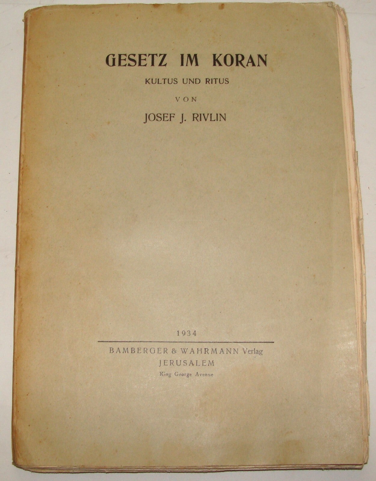 Book Jewish 1934 Gesetz Im Koran German By Rivlin Arab Arabic Muslim Islamic
