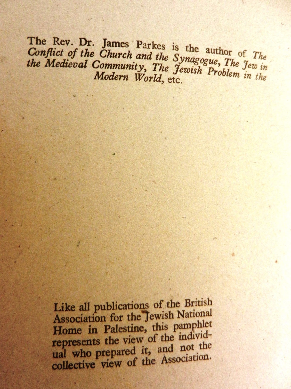 Book Jewish Judaica Palestine yesterday and to-morrow by James parkes 1945