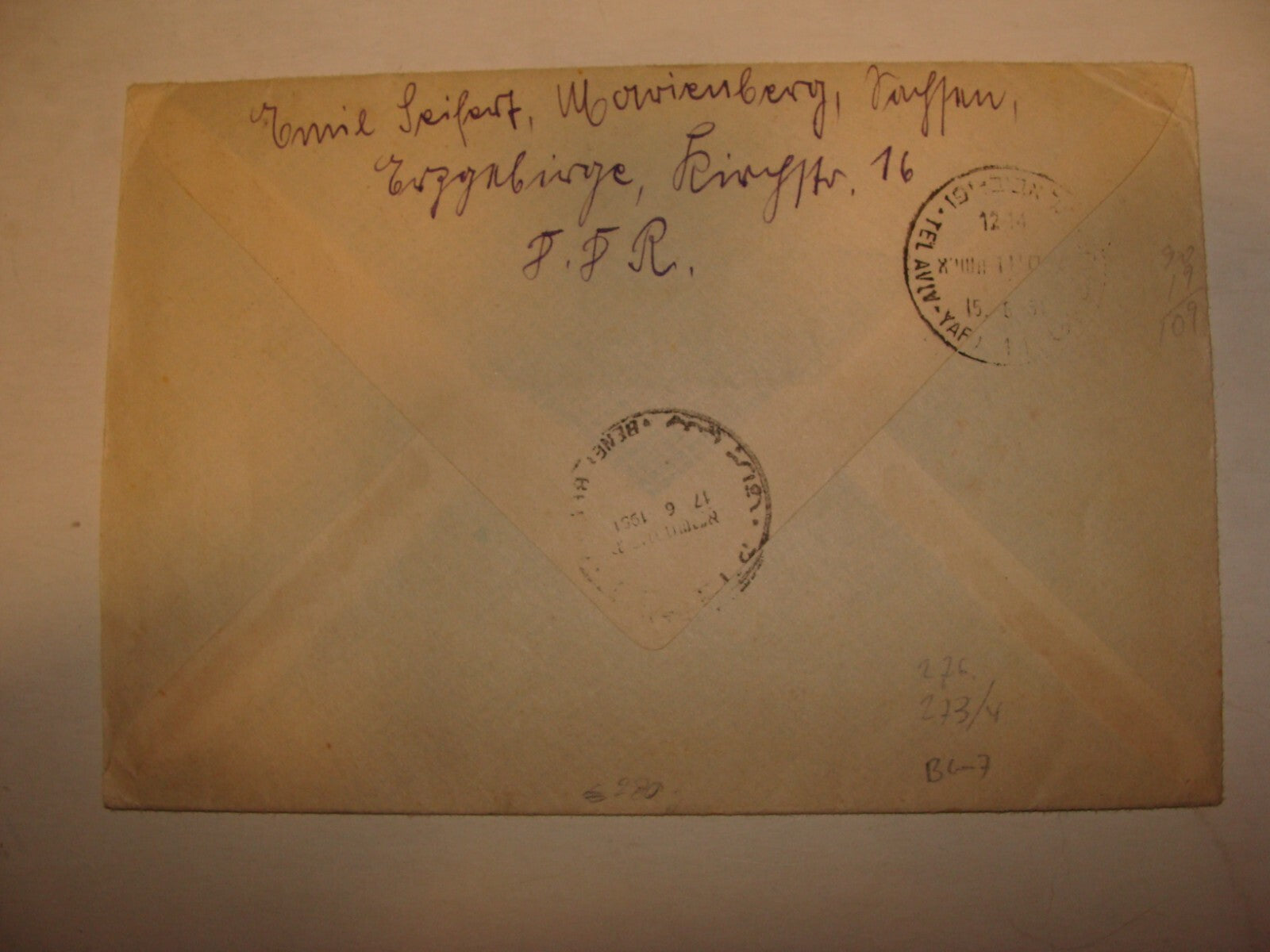 Germany Stamp Israel 1951 Cover German   Marienberg Postal Leipzig To