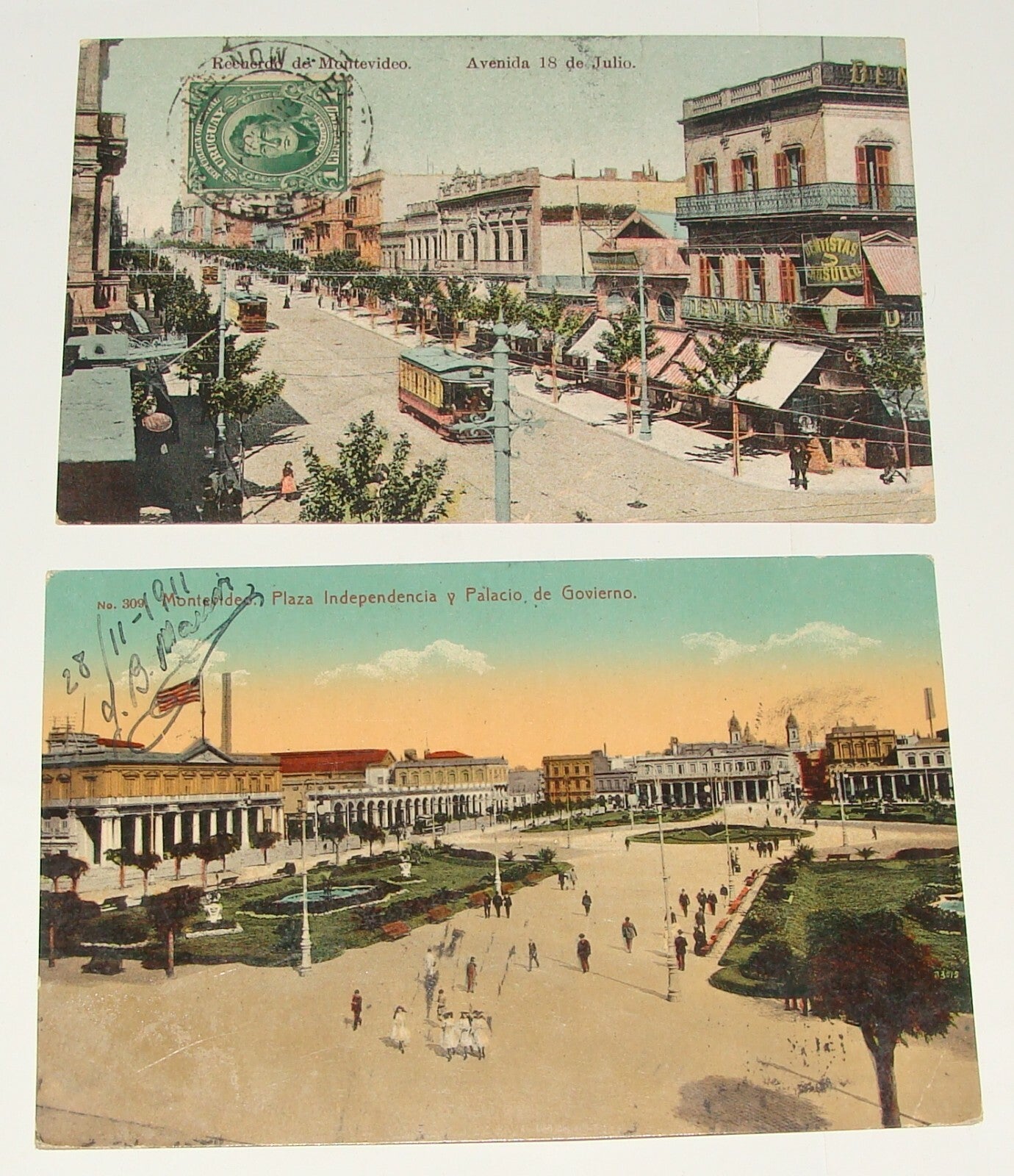 1910s Uruguay Montevideo Postcard Lot x2 Plaza Independencia ,18 De Julio