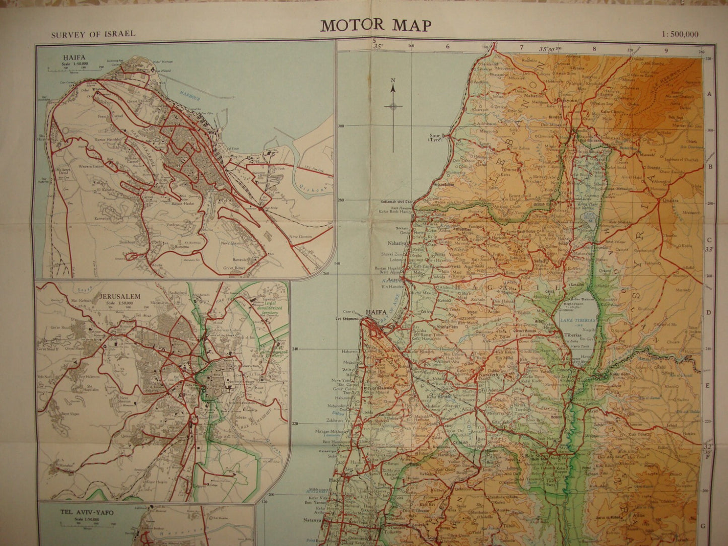 Jewish Judaica ISRAEL Motor Map 1957 1:500,000