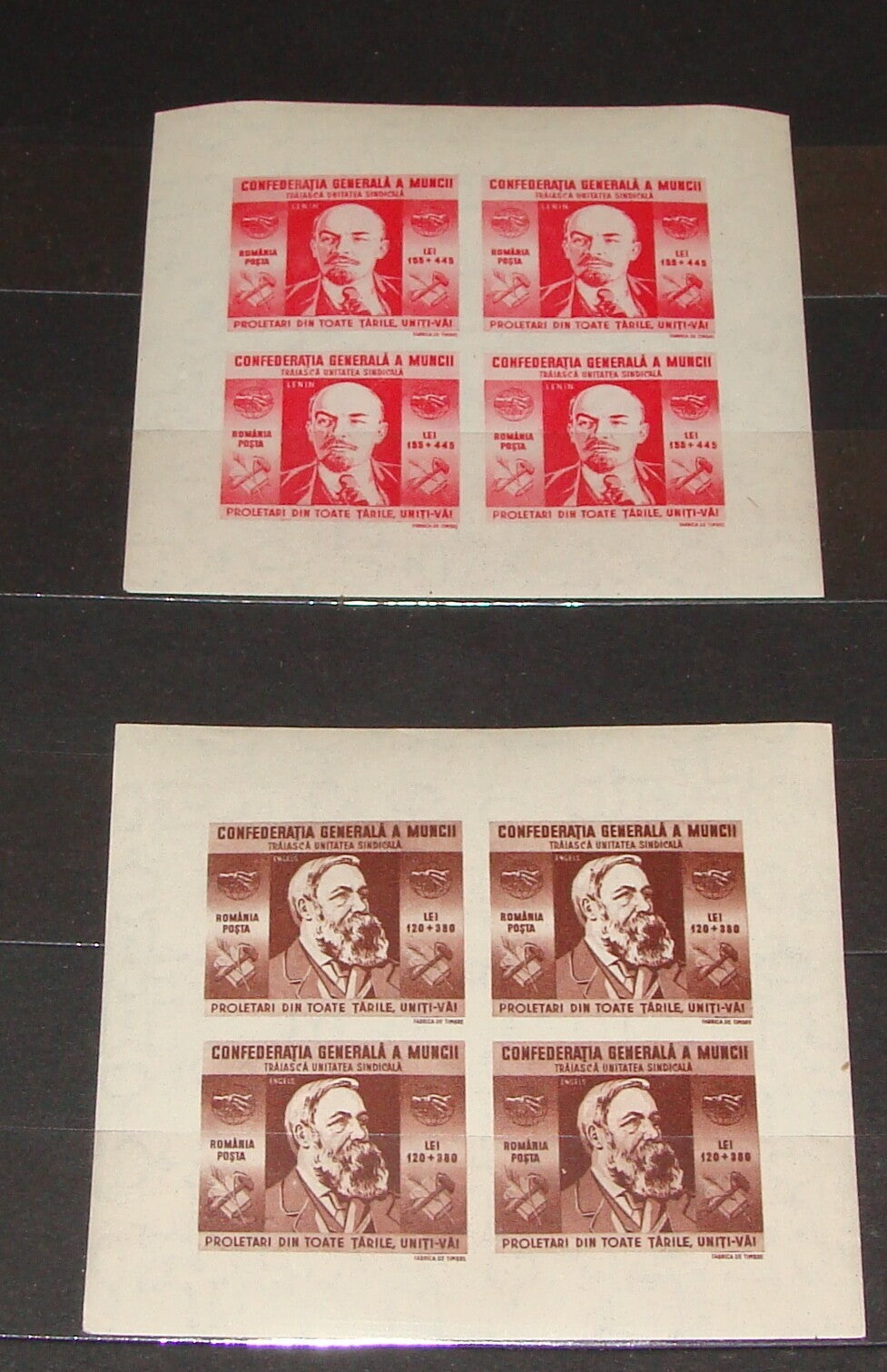 1945 ROMANIA Stamp Sheet Block IMPERF x2