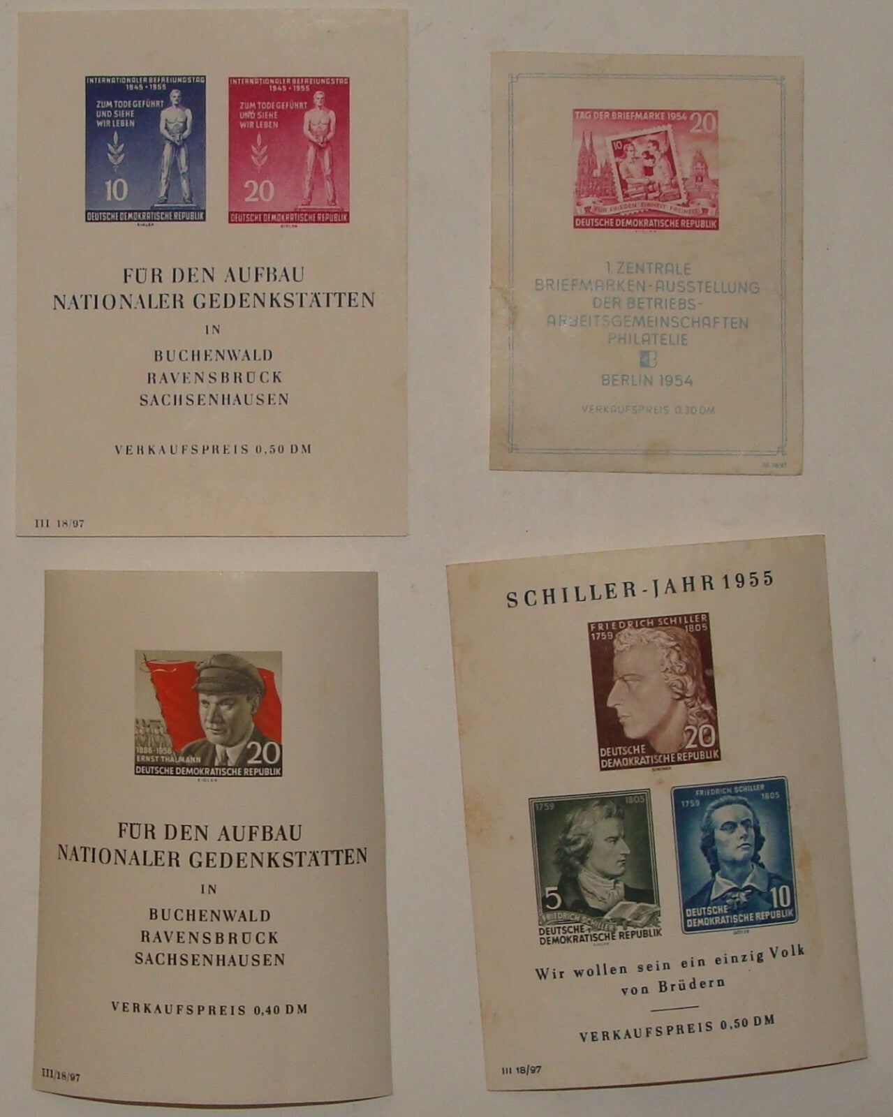 Germany   1954 1955 DDR Schiller Sheet Buchenwald x4