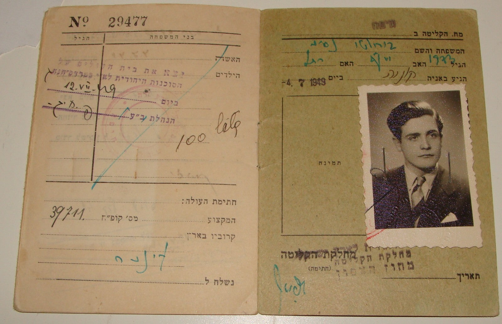 Card Jewish Judaica Israel Israeli Hebrew 1949 Immigrant Certificate Identity