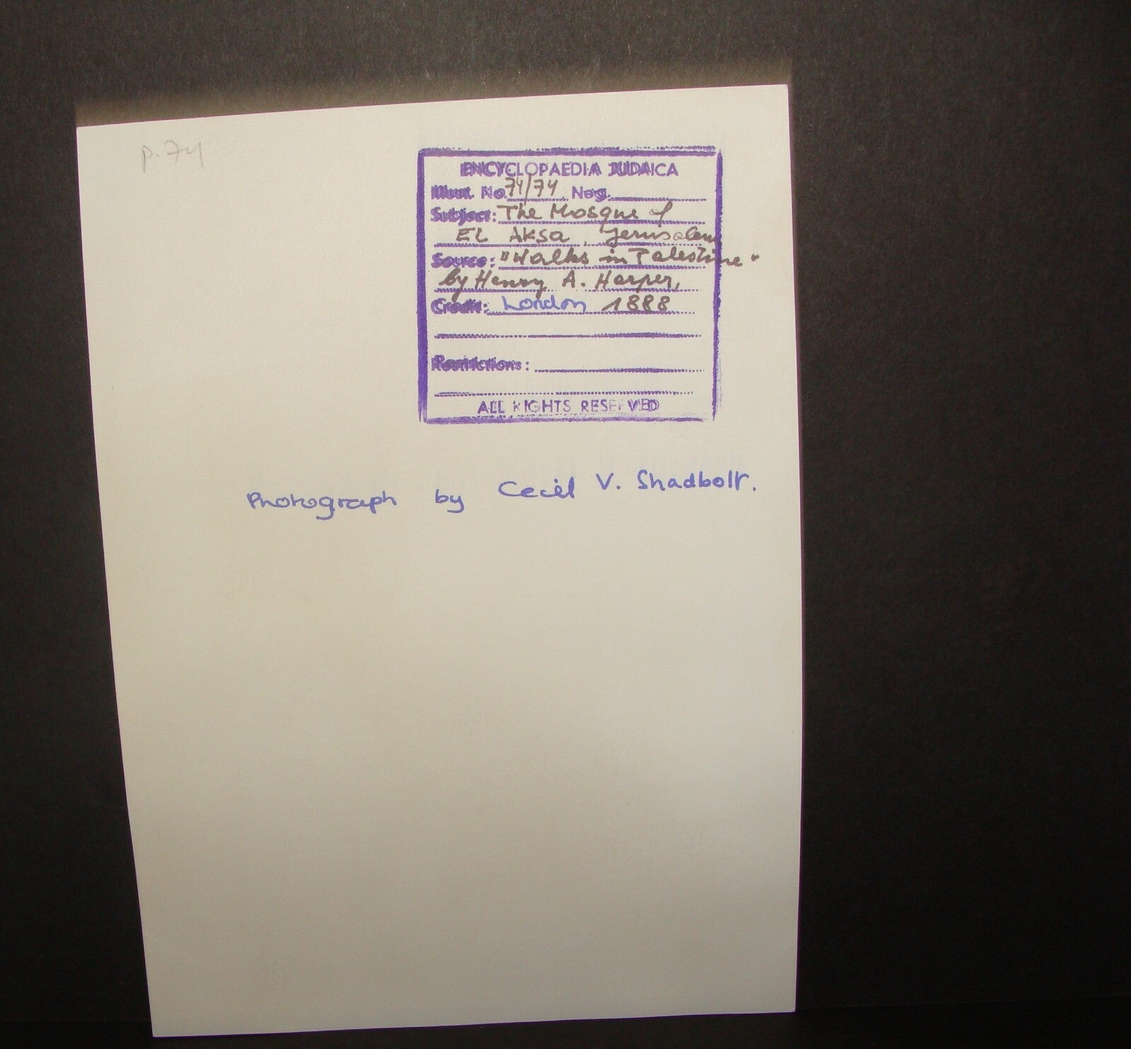 Photo Print Palestine Ad HQ CECIL SHADBOLT 1888 Jerusalem El Aqsa Mosque Walks