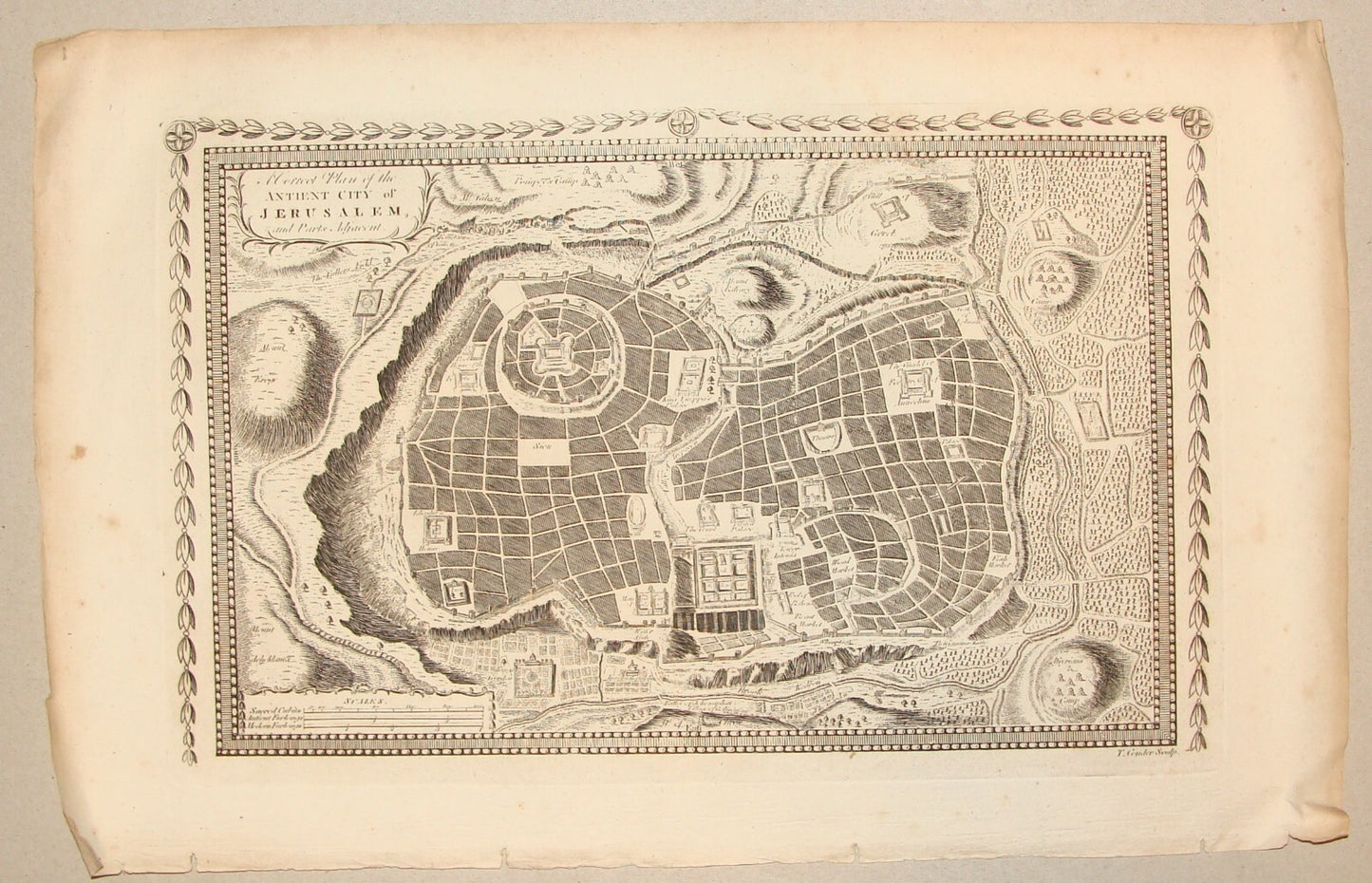 Antique ANTIENT CITY OF JERUSALEM Master Plan Map Engraving