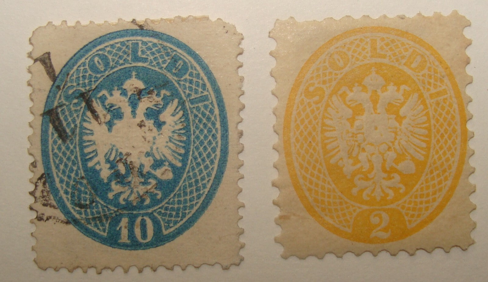 1863 Lombardo Veneto SHORT PERF Stamp x2