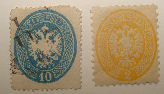1863 Lombardo Veneto SHORT PERF Stamp x2