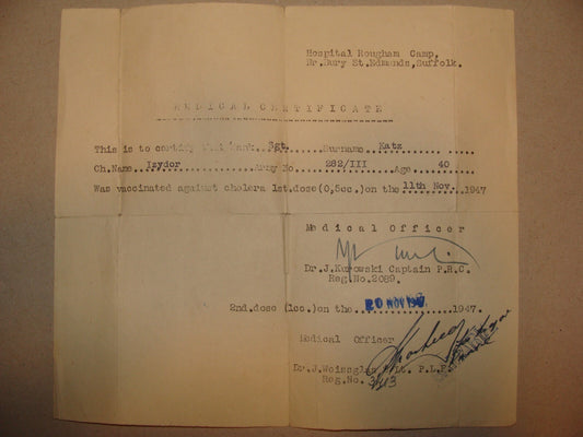 Jewish Soldier 1947 British Polish Army Military Certificate KATZ Suffolk