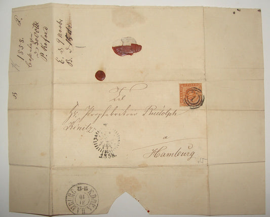 Germany 1858 Copenhagen Denmark To Hamburg   Prussia Stamp Cover Letter KGL