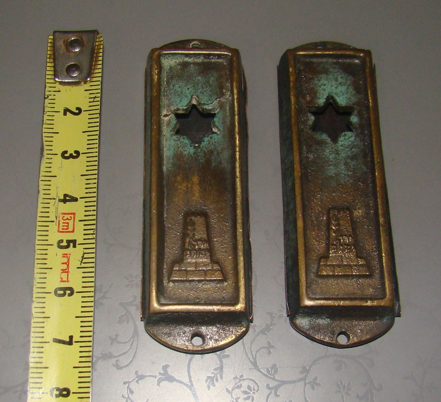 Jewish Judaica Vintage Israel Jerusalem Copper Mezuzah Scroll Case x2