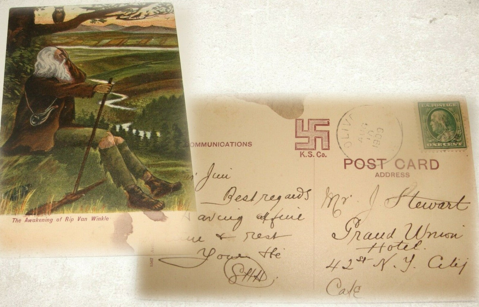 Germany 1900s Awakening of Rip Van Winkle Postcard Kingston Souvenir   US Stamp