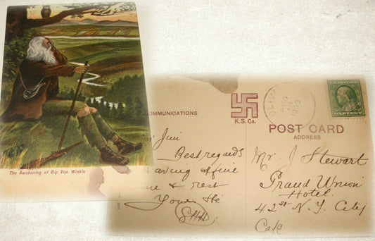 Germany 1900s Awakening of Rip Van Winkle Postcard Kingston Souvenir   US Stamp