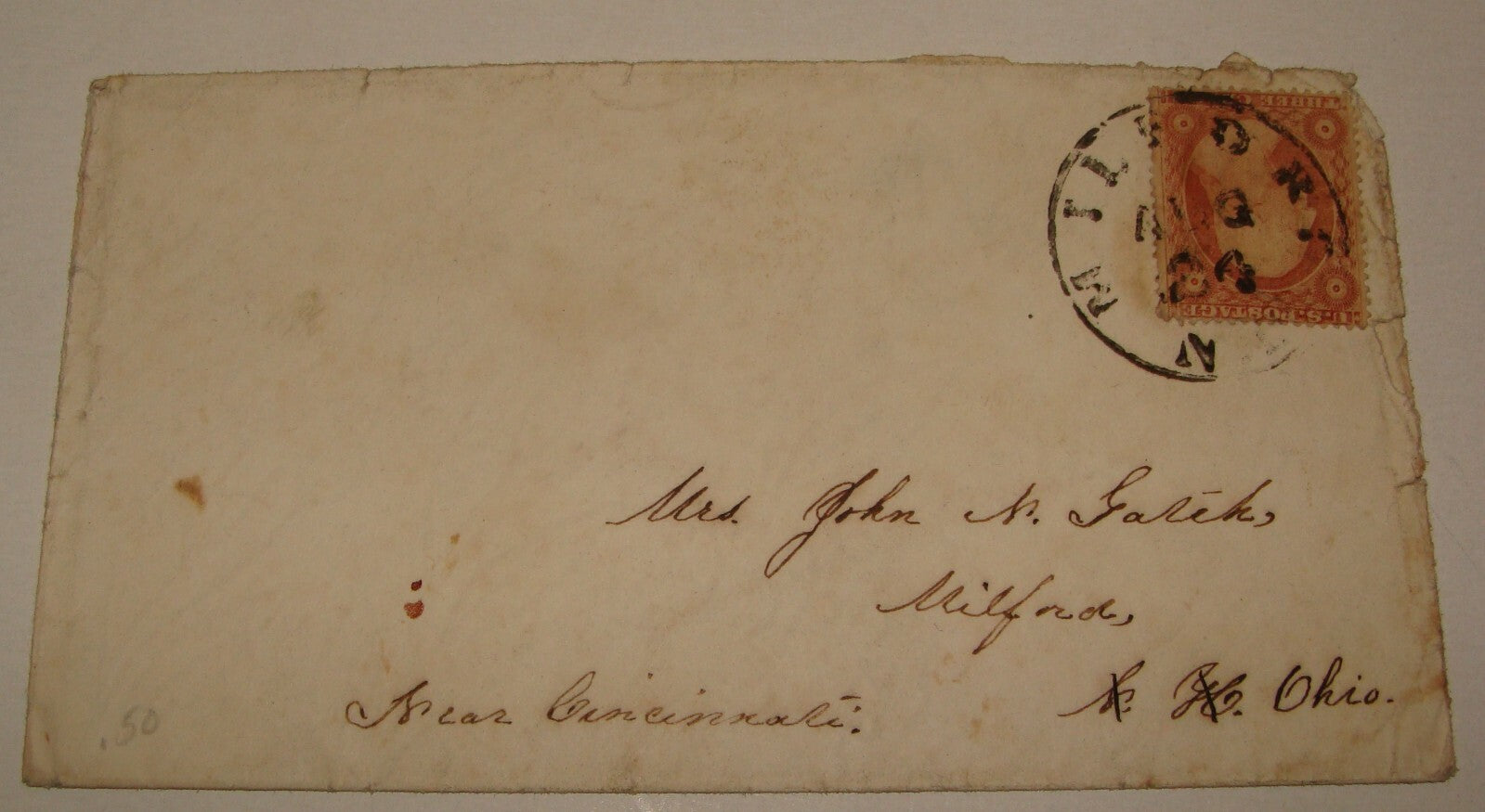 1850s UNITED STATES Stamp Cover Ohio Milford
