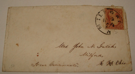 1850s UNITED STATES Stamp Cover Ohio Milford