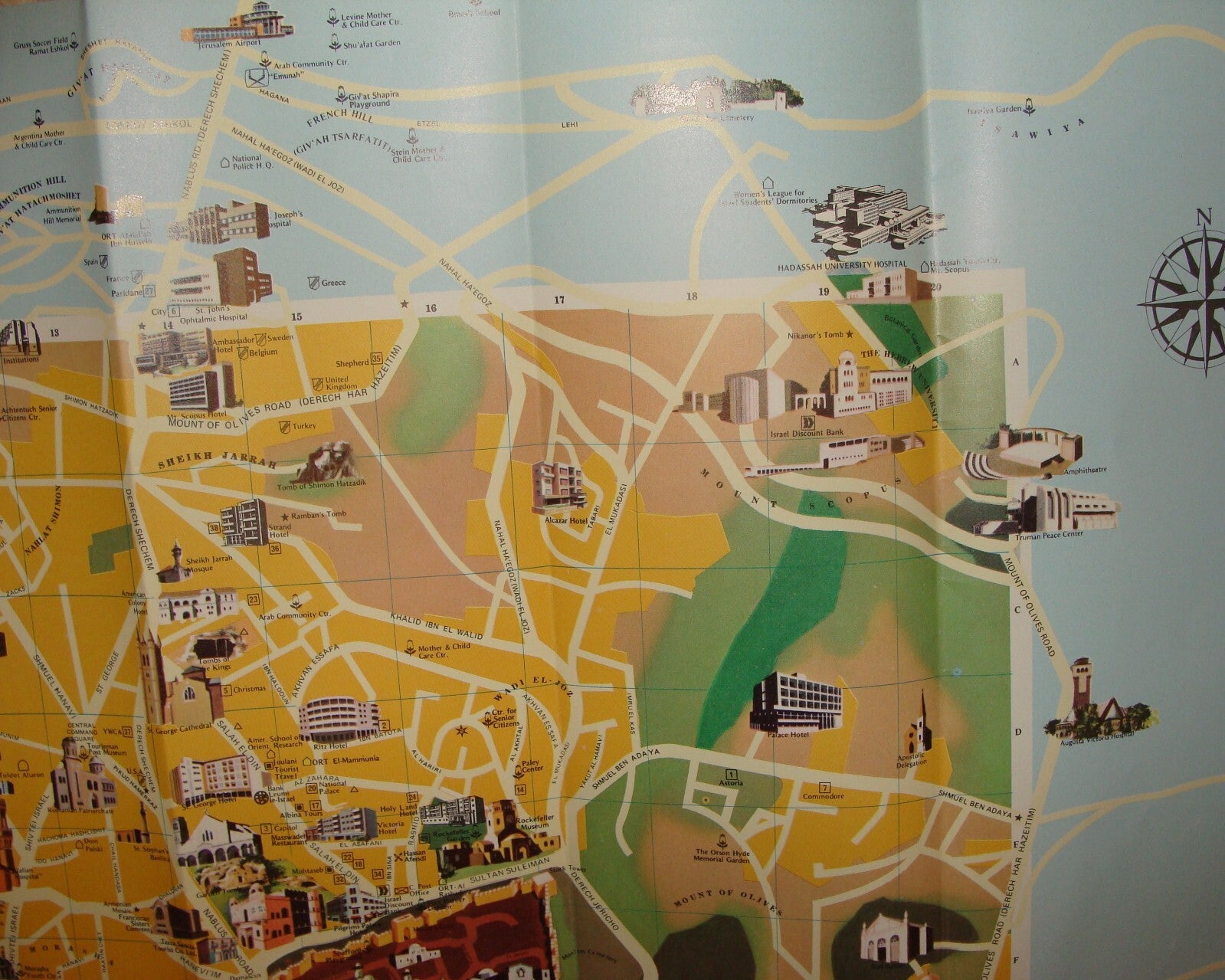 Jewish Judaica Israel JERUSALEM Pictorial Map Amir Publishing 1980 Guide