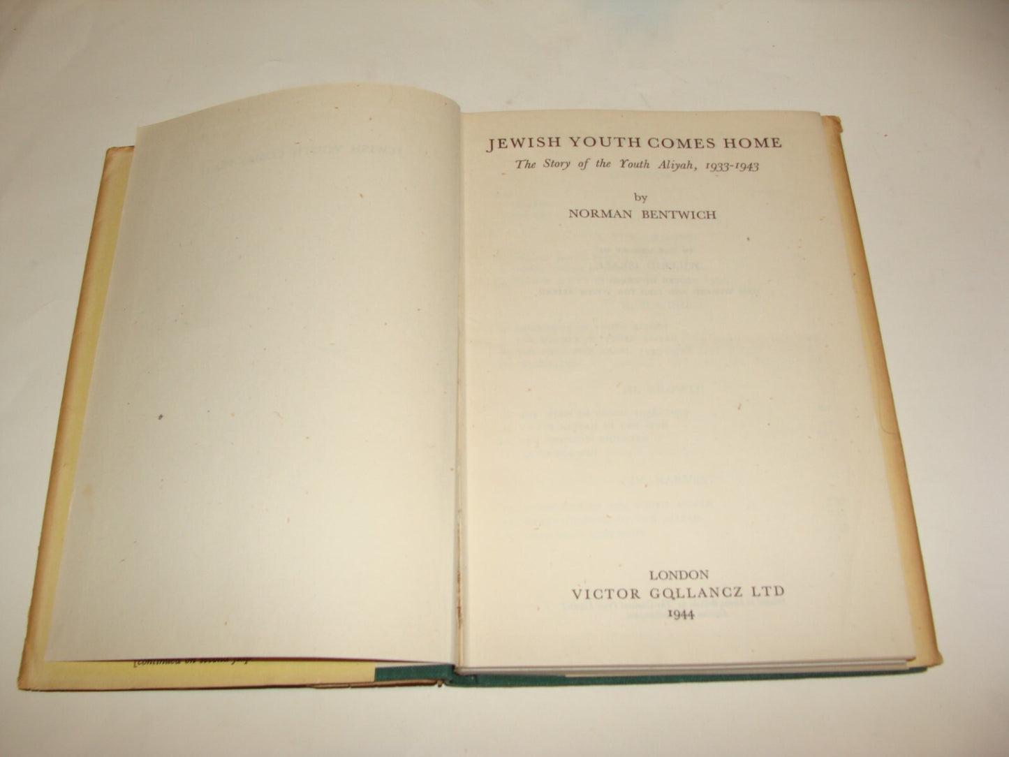 Book Jewish Judaica 1946 UK England London Youth Comes Home Zionist Aliyah
