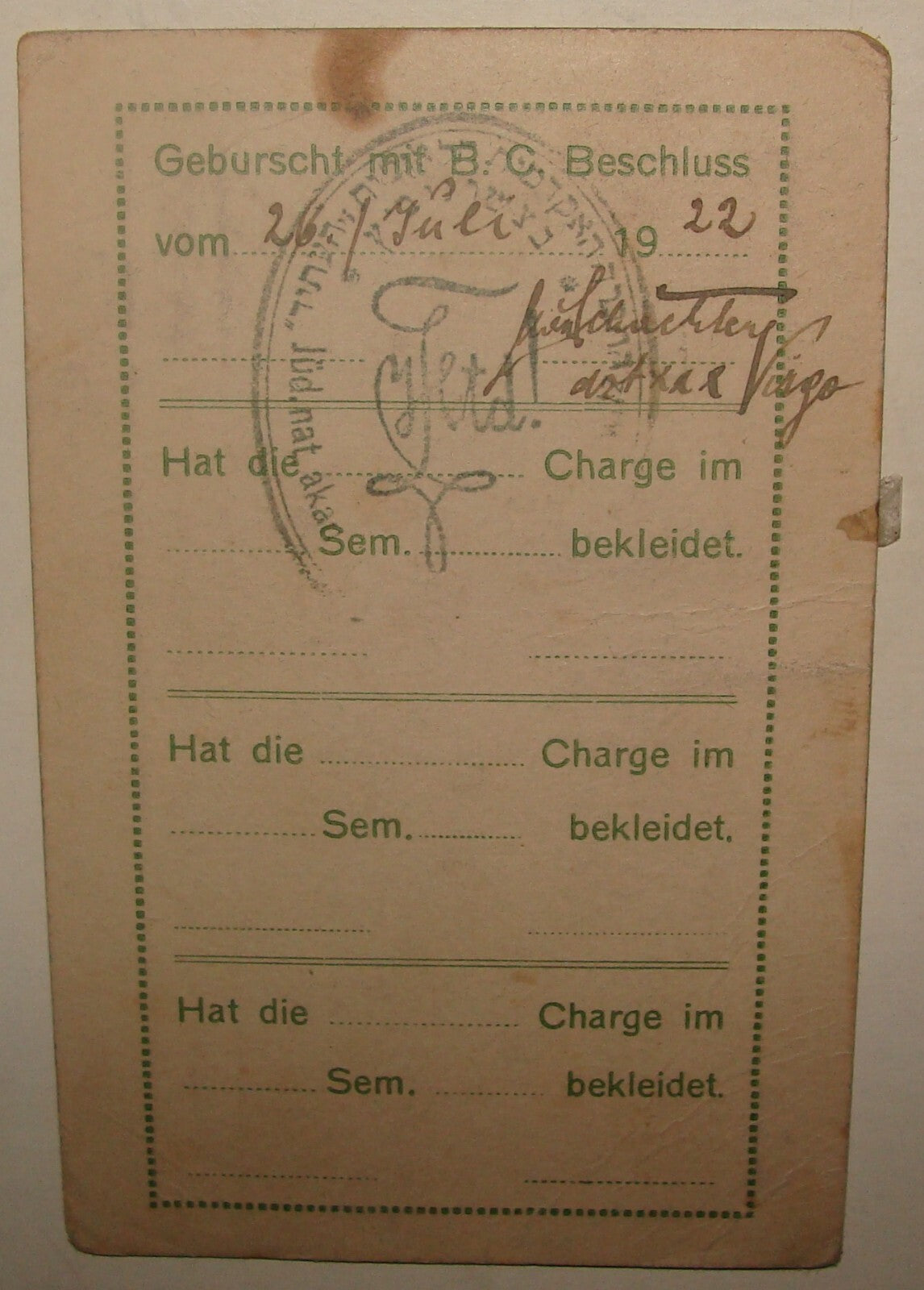 Card Jewish Judaica 1922 Zionist Hebrew HEATID Member German Czernowitz Ukraine