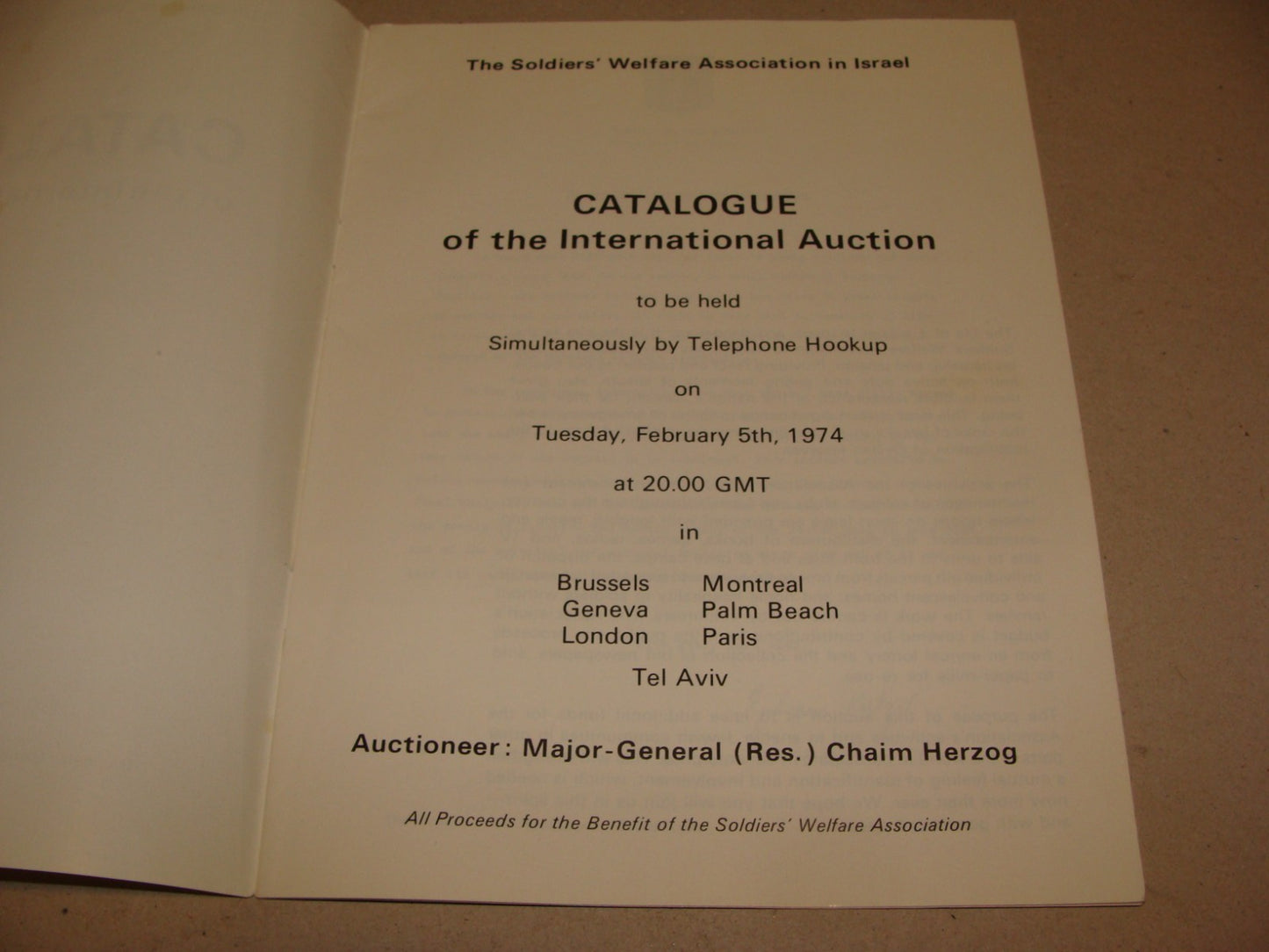 Pol Jewish Judaica 1974 Israel Auction Catalogue Soldier Welfare President