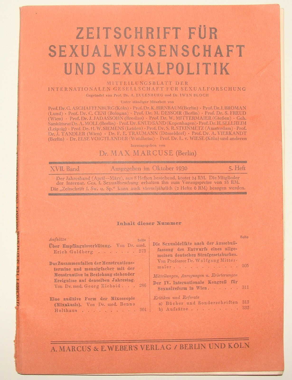 Germany Pol Magazine Jewish 1930 German   Max Marcuse Sexual Political