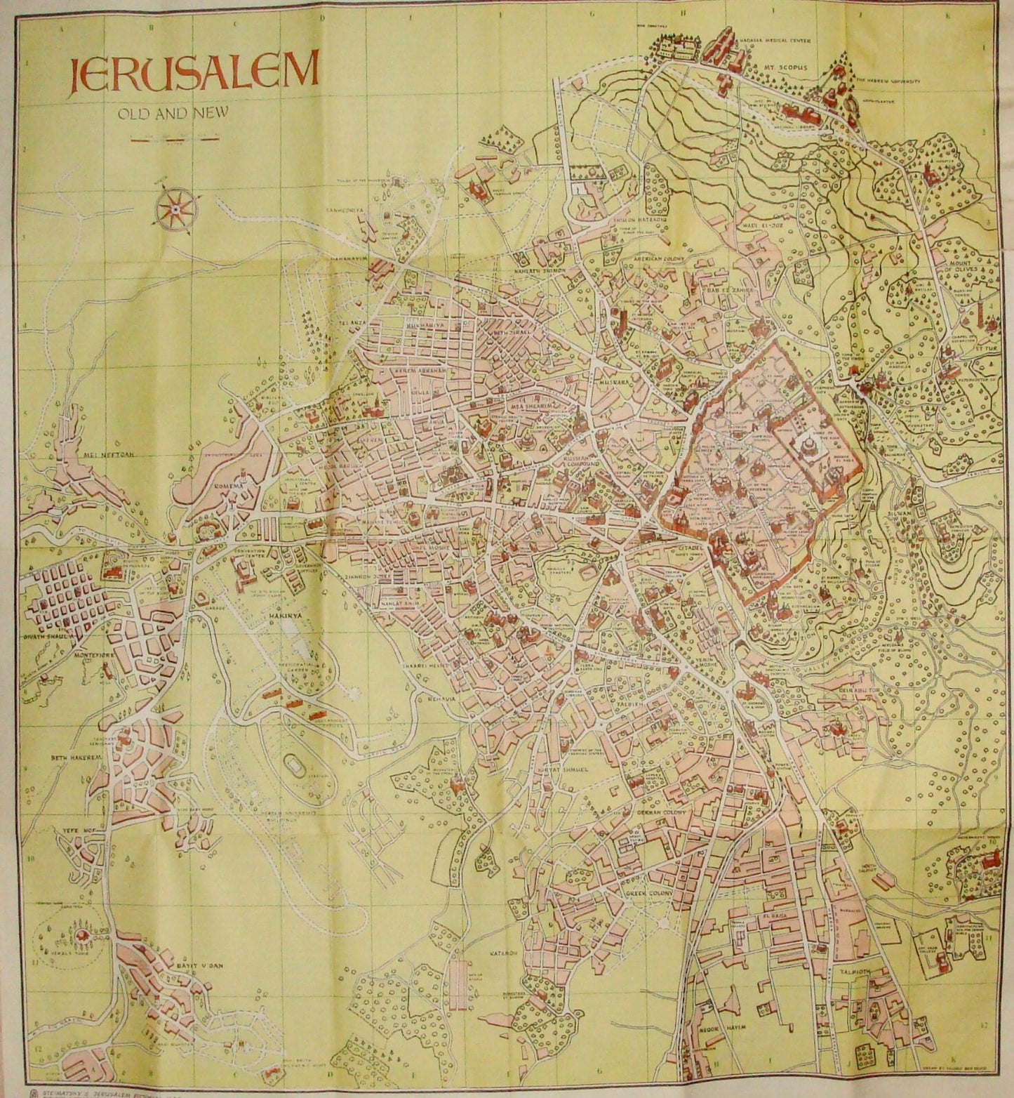 Map Israel RARE 196? POST SIX DAY WAR JERUSALEM OLD AND NEW Steimatzky Guide