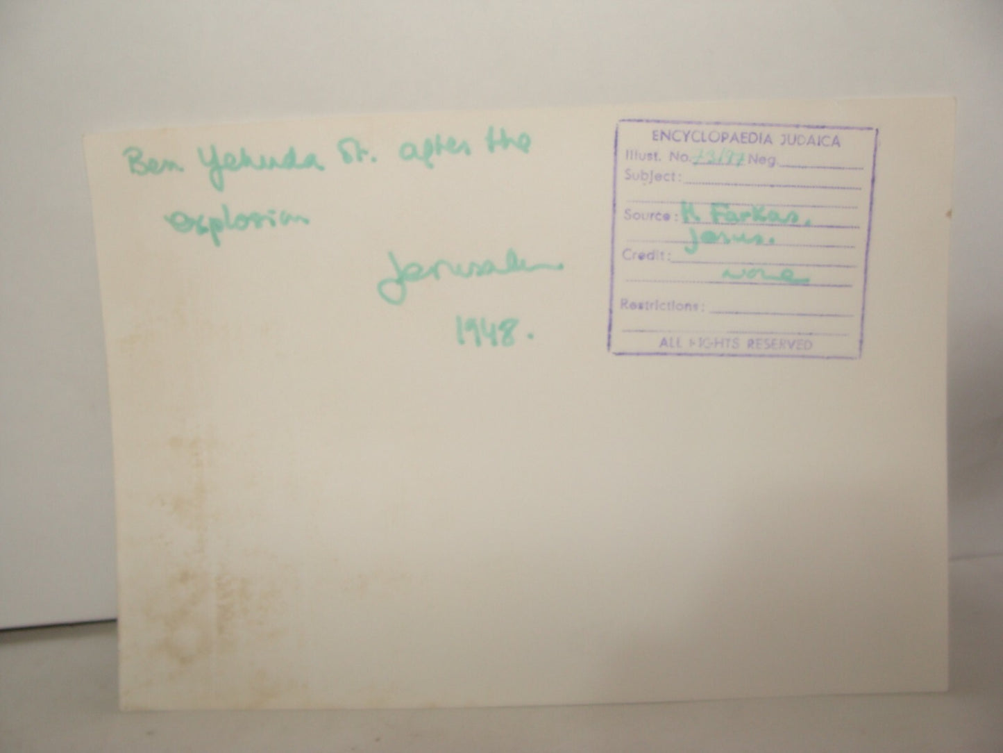 Photo Print, Israel Israeli Independence War 1948 Jerusalem Arab Terrorist Bomb