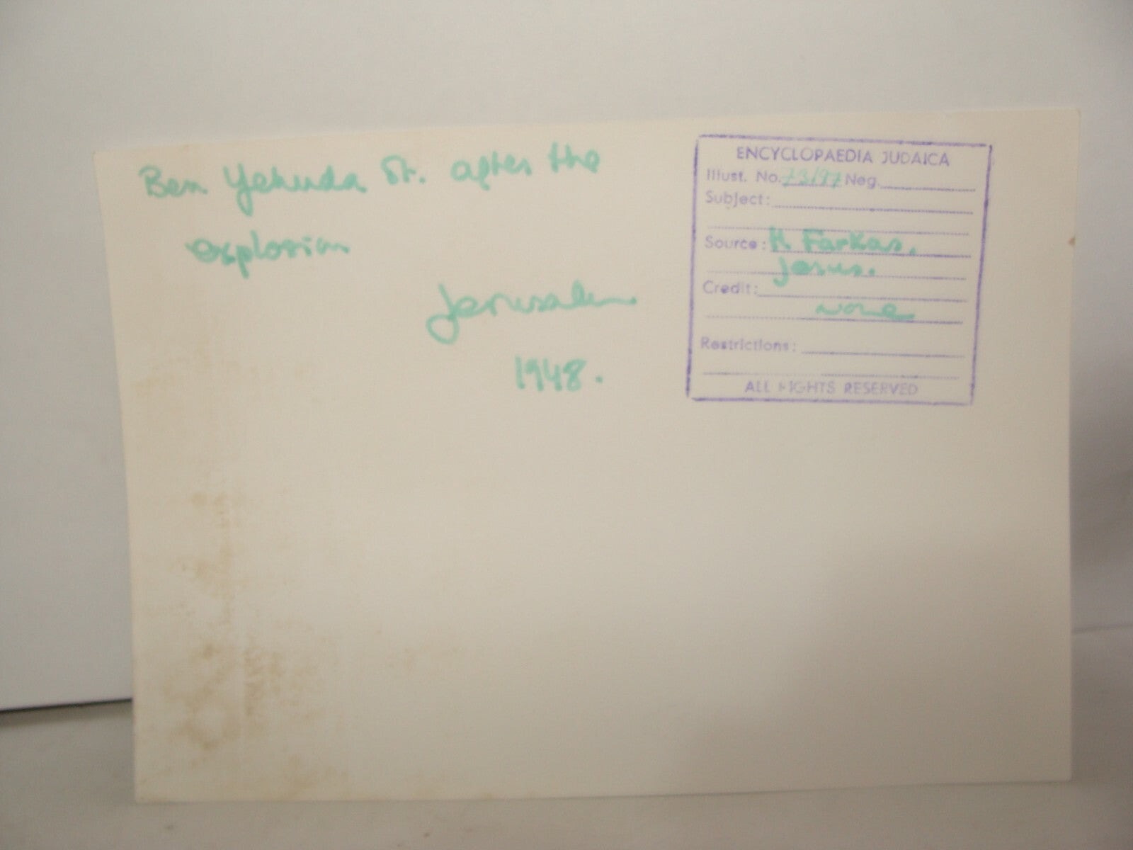 Photo Print, Israel Israeli Independence War 1948 Jerusalem Arab Terrorist Bomb