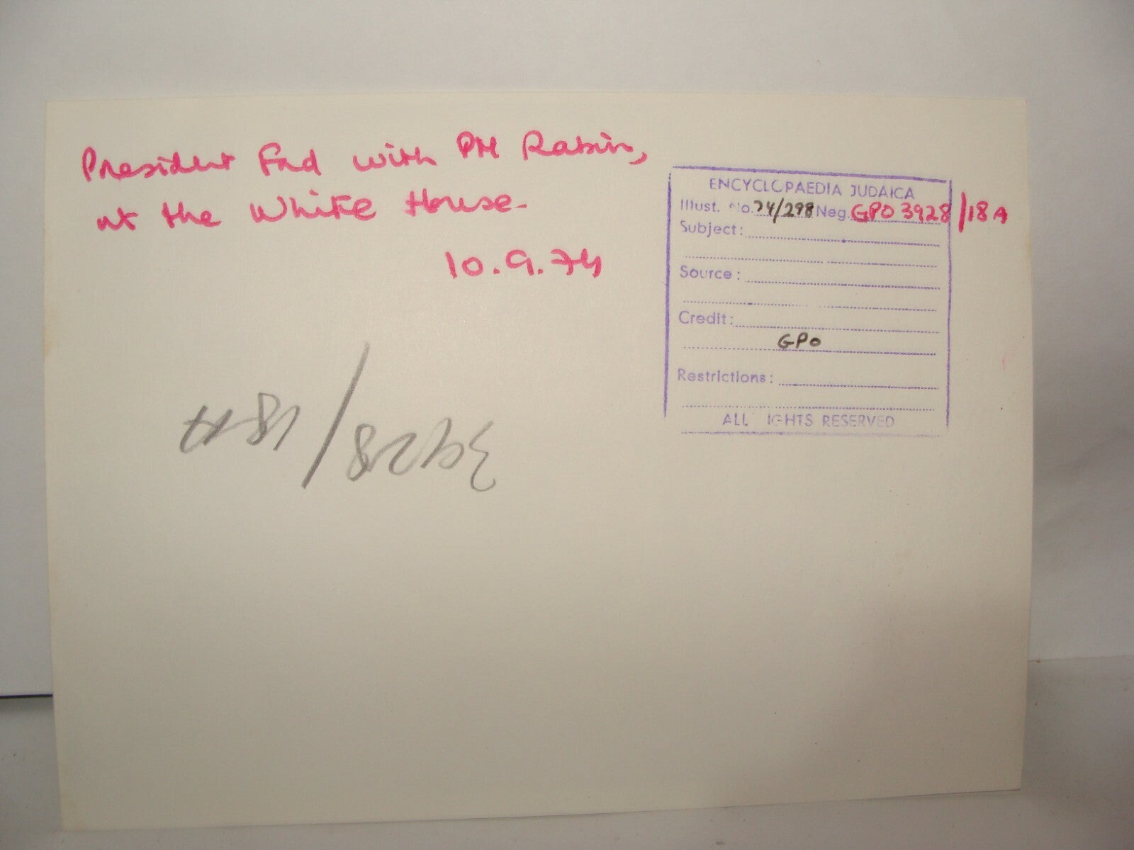 Pol Press Photo Israel Israeli Prime Minister Yitzhak Rabin President Ford 1974