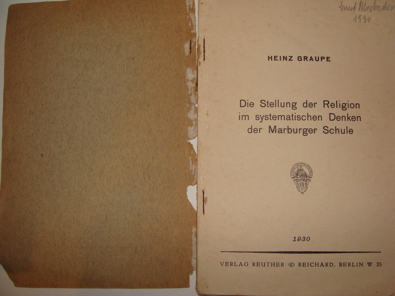 Germany Book Jewish Judaica 1930 Heinz Graupe Religion Philosophy Marburg School