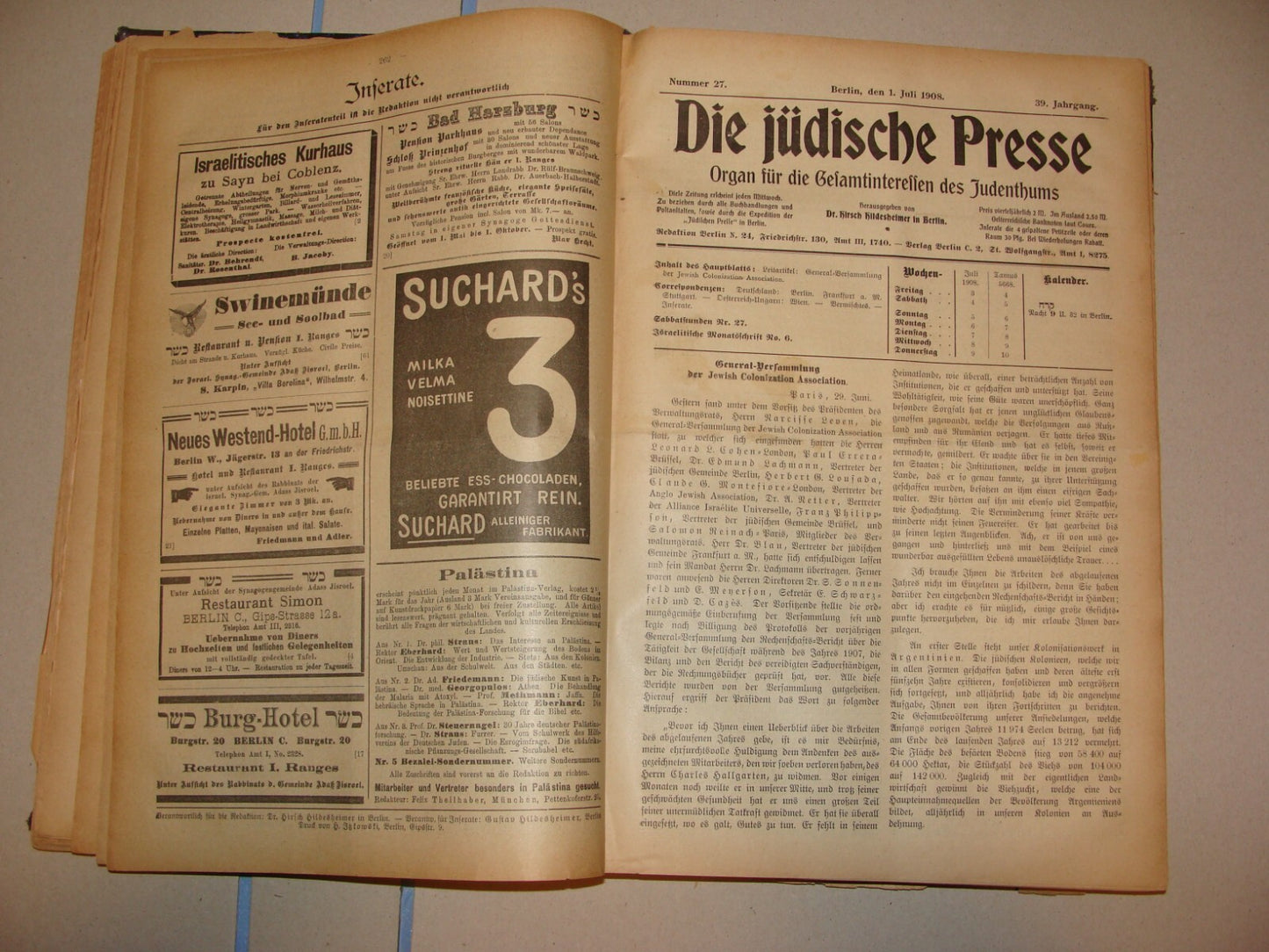 Germany Newspaper Jewish Judaica German   Die Judische Presse 1908 Hildesheimer