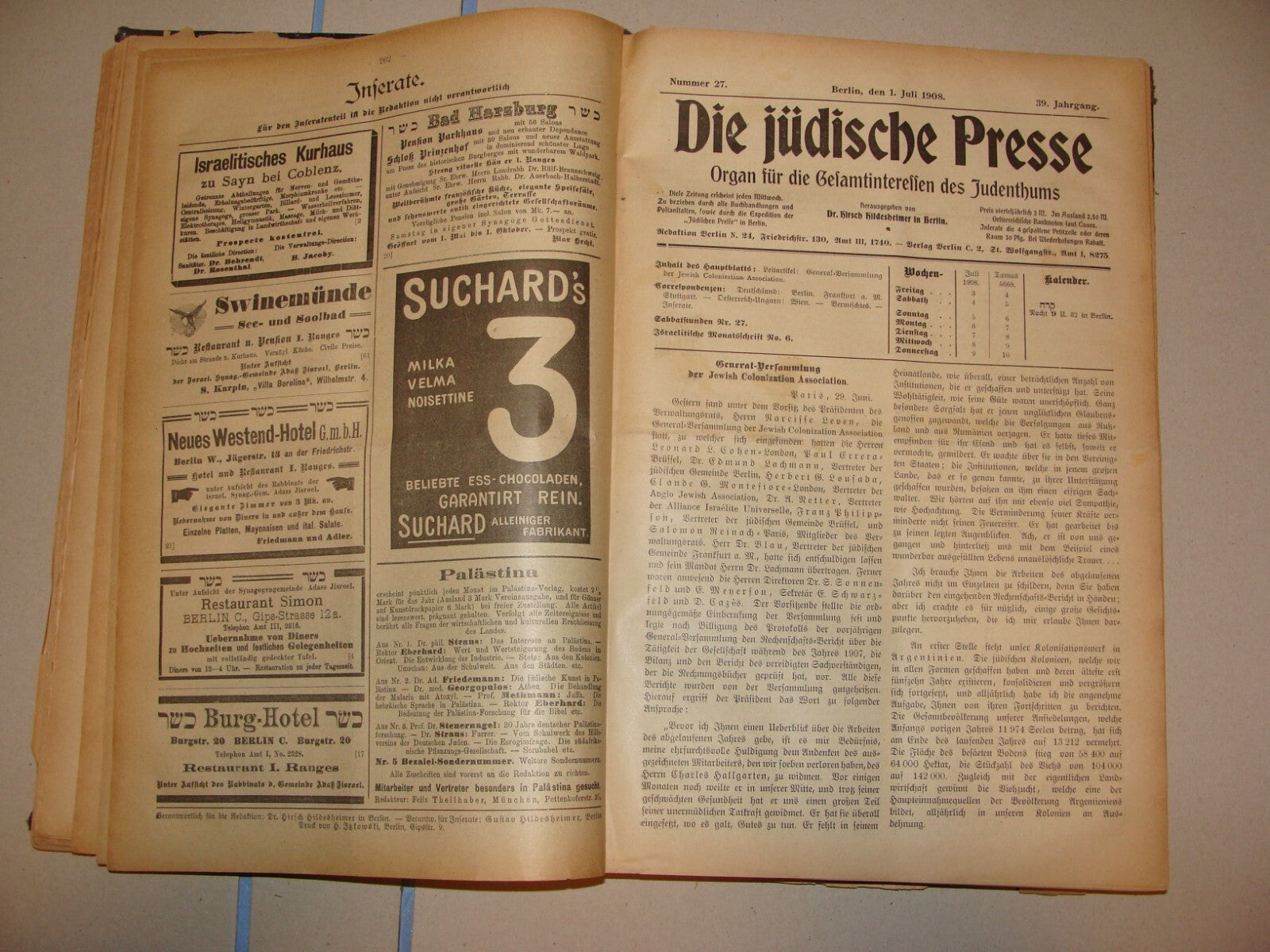 Germany Newspaper Jewish Judaica German   Die Judische Presse 1908 Hildesheimer