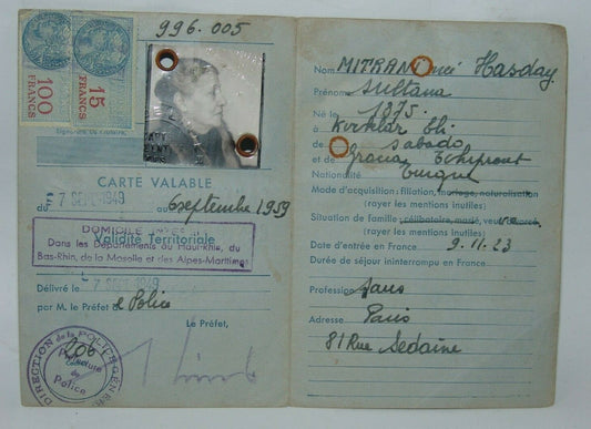 France French Resident Permit ID card document post postal police stamps 1950's