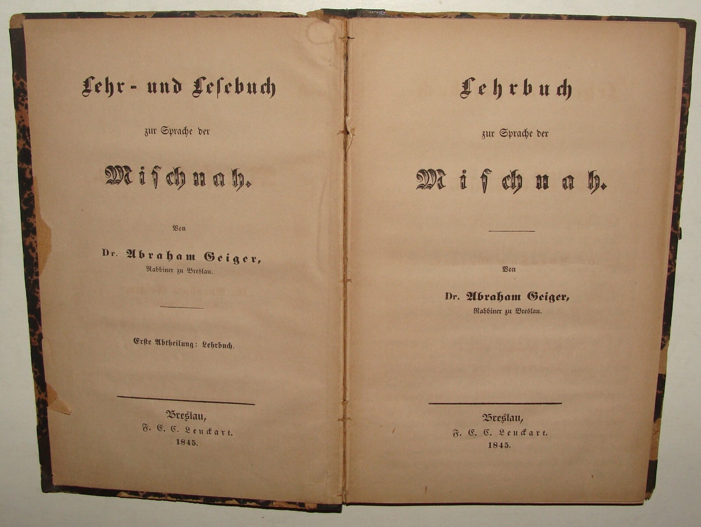 Germany Book Jewish Judaica German Bible Biblical Hebrew MISCHNAH Geiger 1845