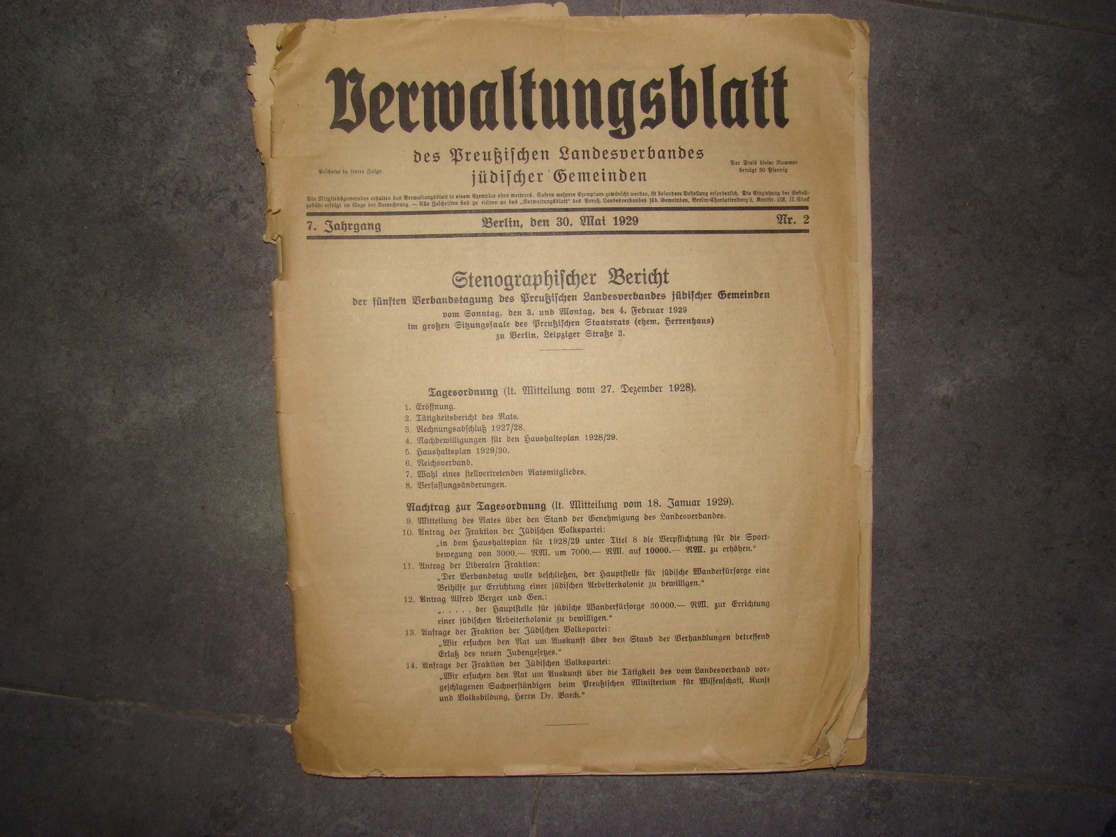 Germany Newspaper Jewish judaica 1929 jews pre WW2 berlin german Judischer