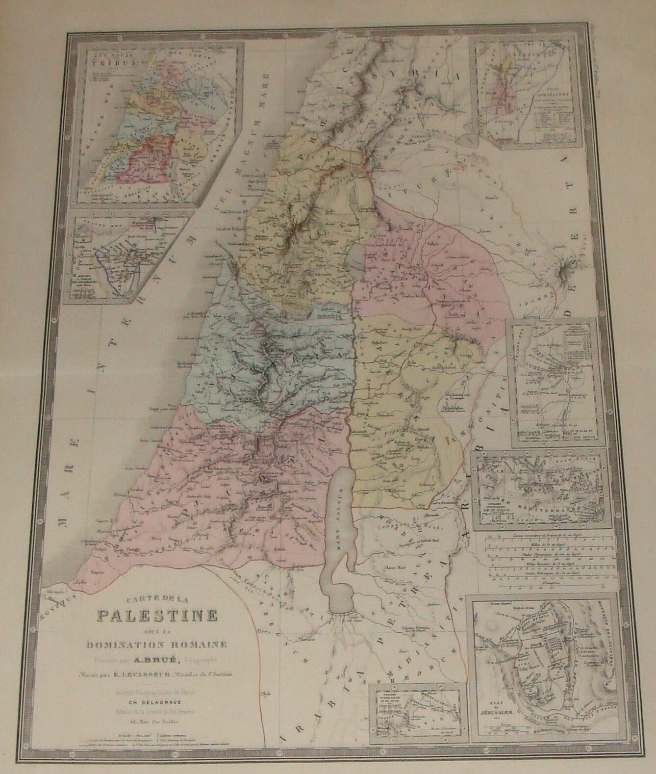ANTIQUE c. 1875 Roman Holy Land PALESTINE Map Andre Brue 