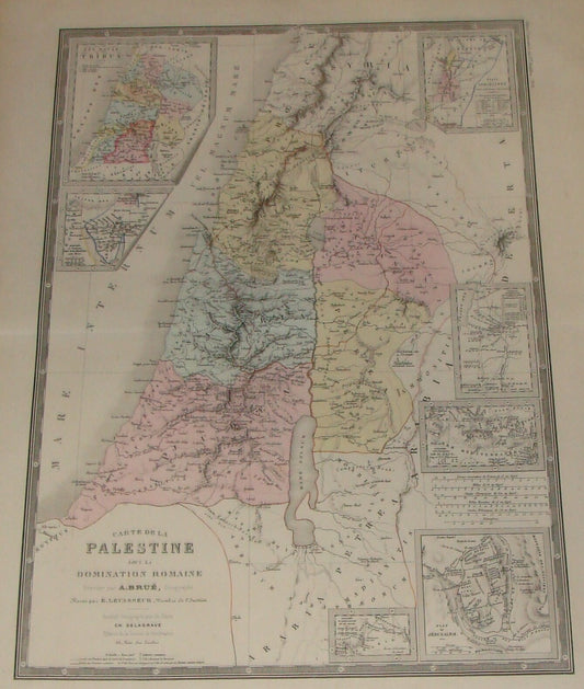 ANTIQUE c. 1875 Roman Holy Land PALESTINE Map Andre Brue 