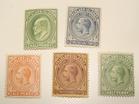 1912 Falkland Islands Stamp Lot x5