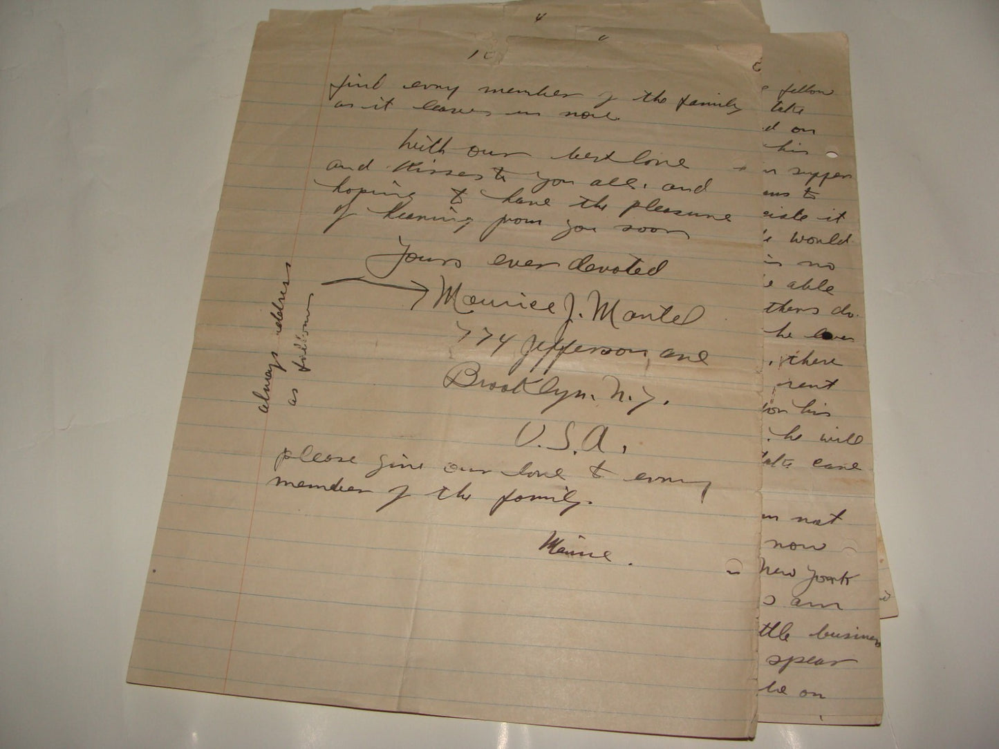 $ Letter Jewish American Judaica 1923 Brooklyn New York MAURICE MANTEL