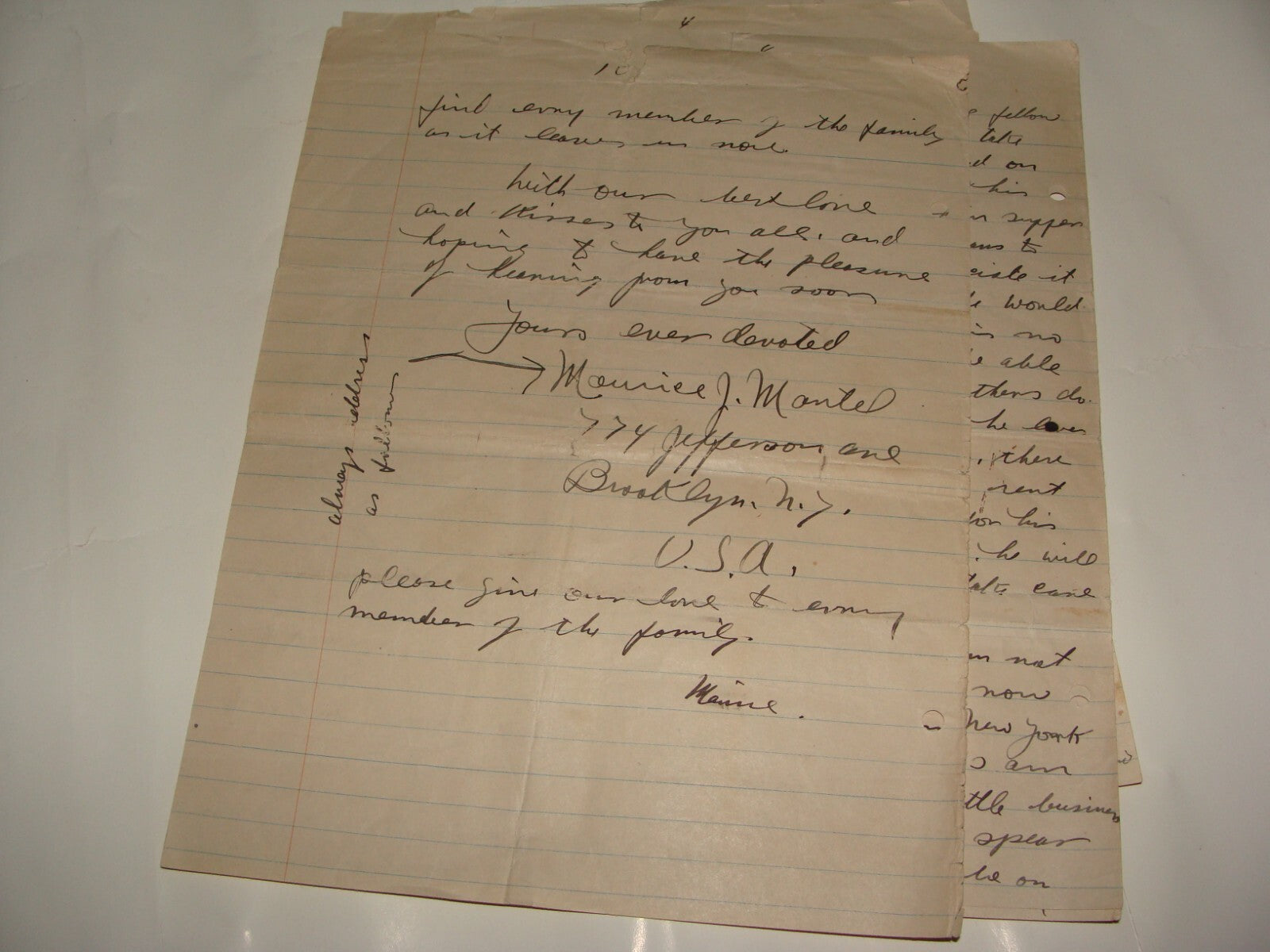 $ Letter Jewish American Judaica 1923 Brooklyn New York MAURICE MANTEL