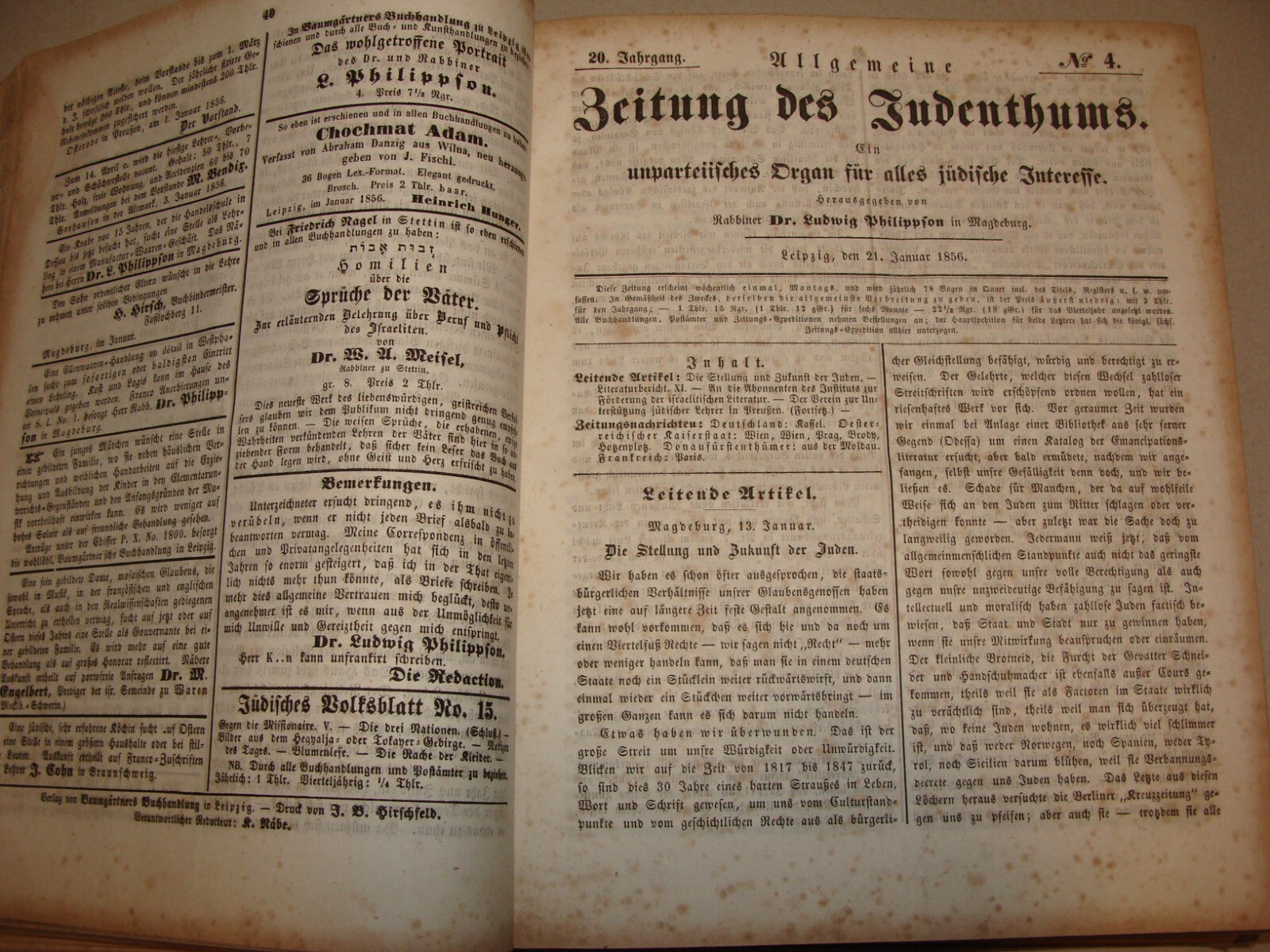 Germany Newspaper Jewish Book Judaica German Leipzig COMPLETE YEAR X52 ISSUES