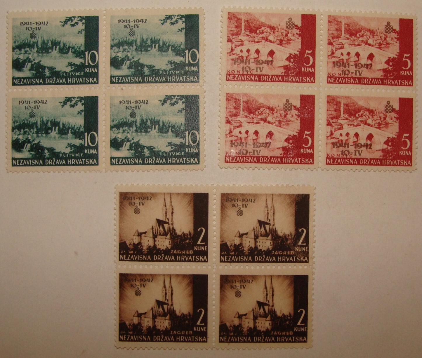 1942 CROATIA Stamp Block Set Yvert 54-56 *NO GUM