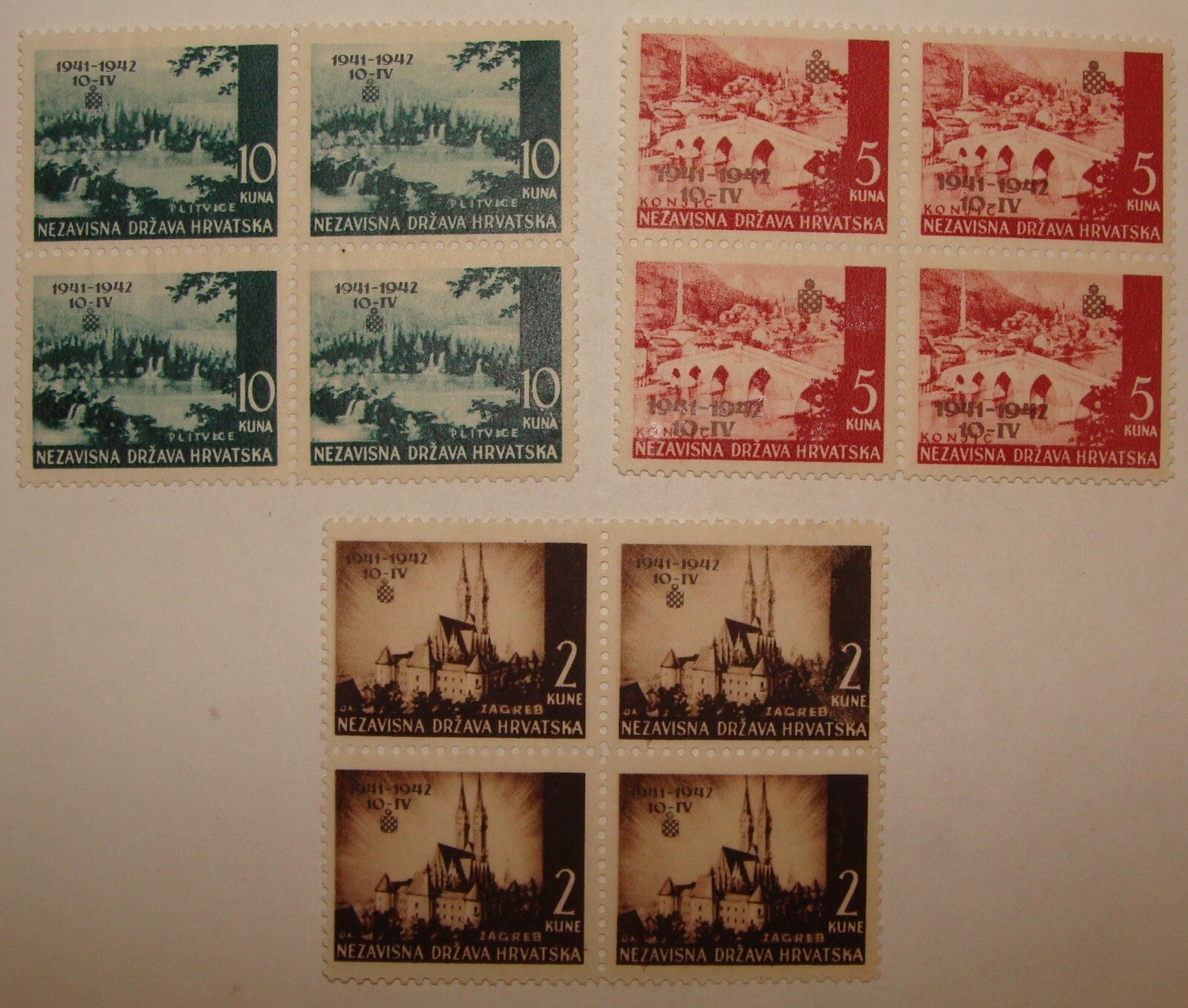 1942 CROATIA Stamp Block Set Yvert 54-56 *NO GUM