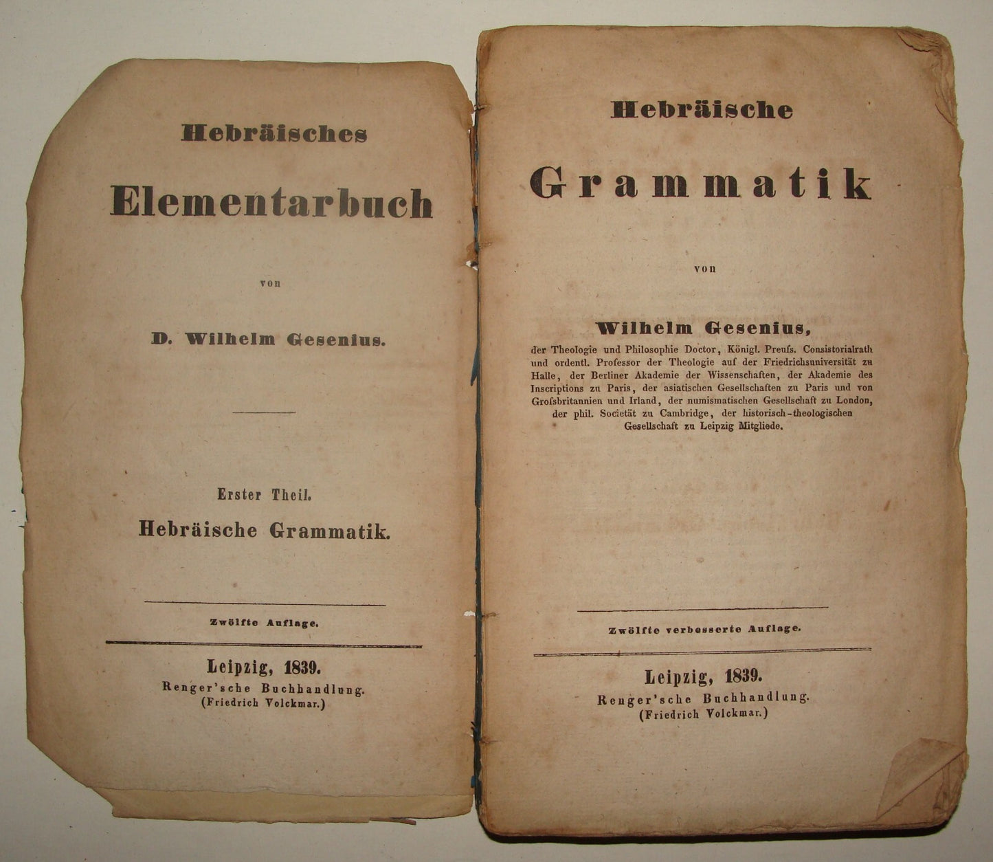 Germany Book Jewish Antique 1839 German   Leipzig Hebrew Grammar Gesenius