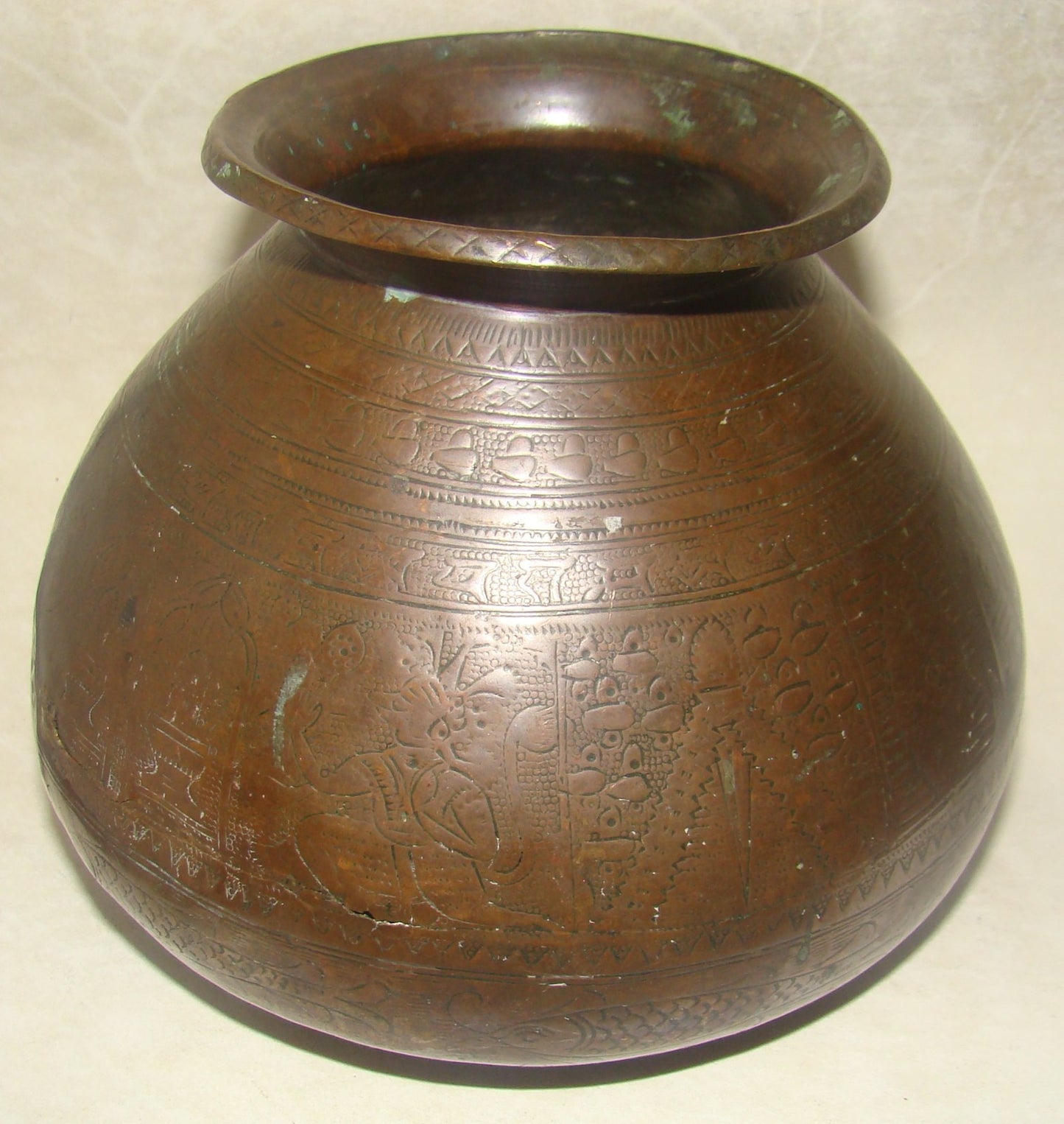 Antique India Copper Jug Vase Hindu Shiva Sanskrit South Asia Hinduism