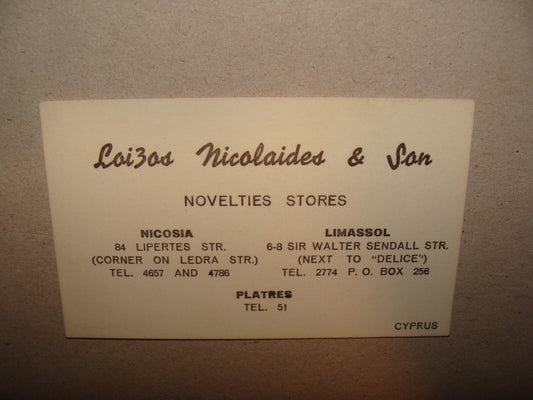 Cyprus Limassol Nicosia Business Card NICOLAIDES & SON Novelties Stores