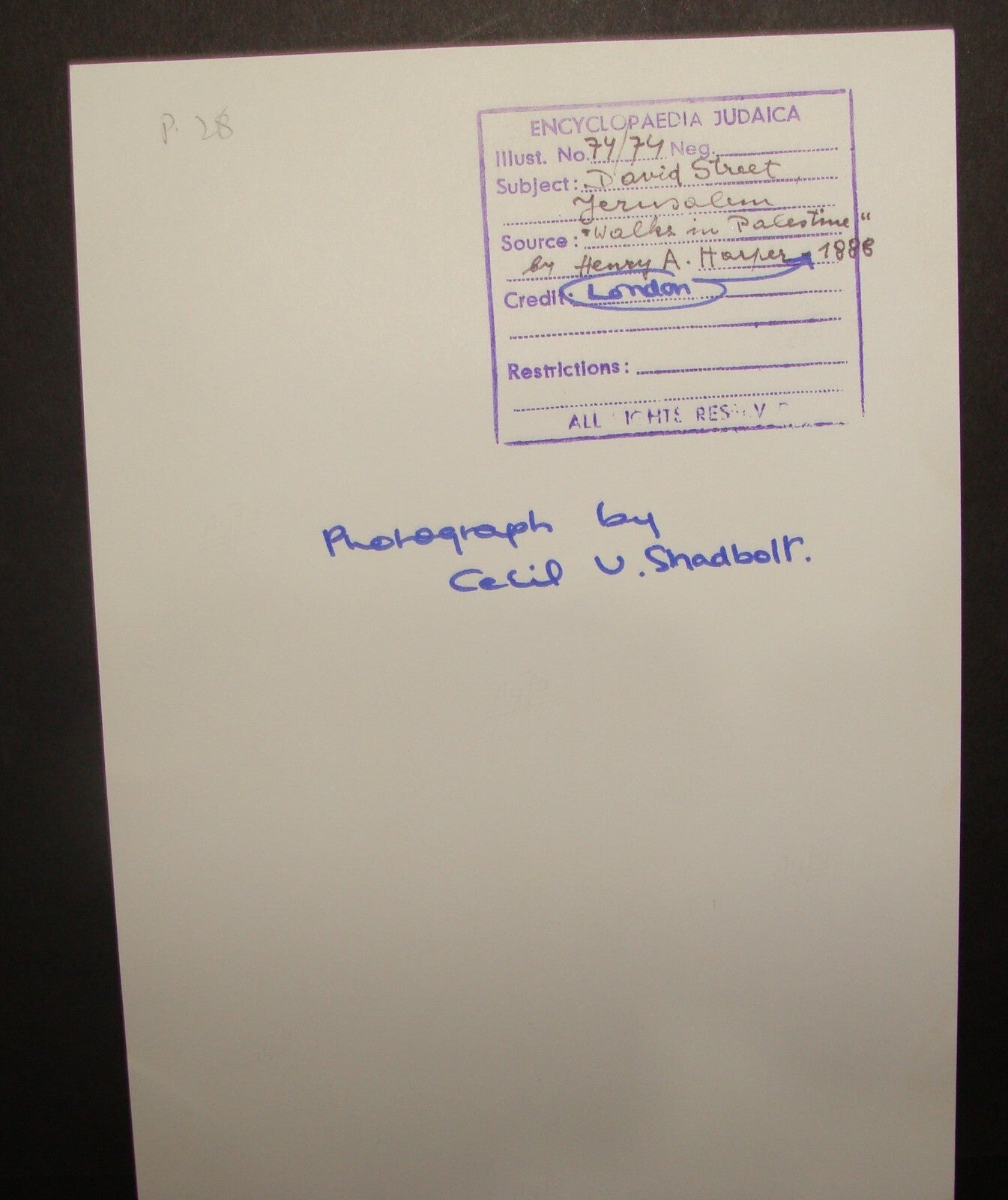 Photo Print Palestine Ad HQ CECIL SHADBOLT 1888 Jerusalem David St Walks in