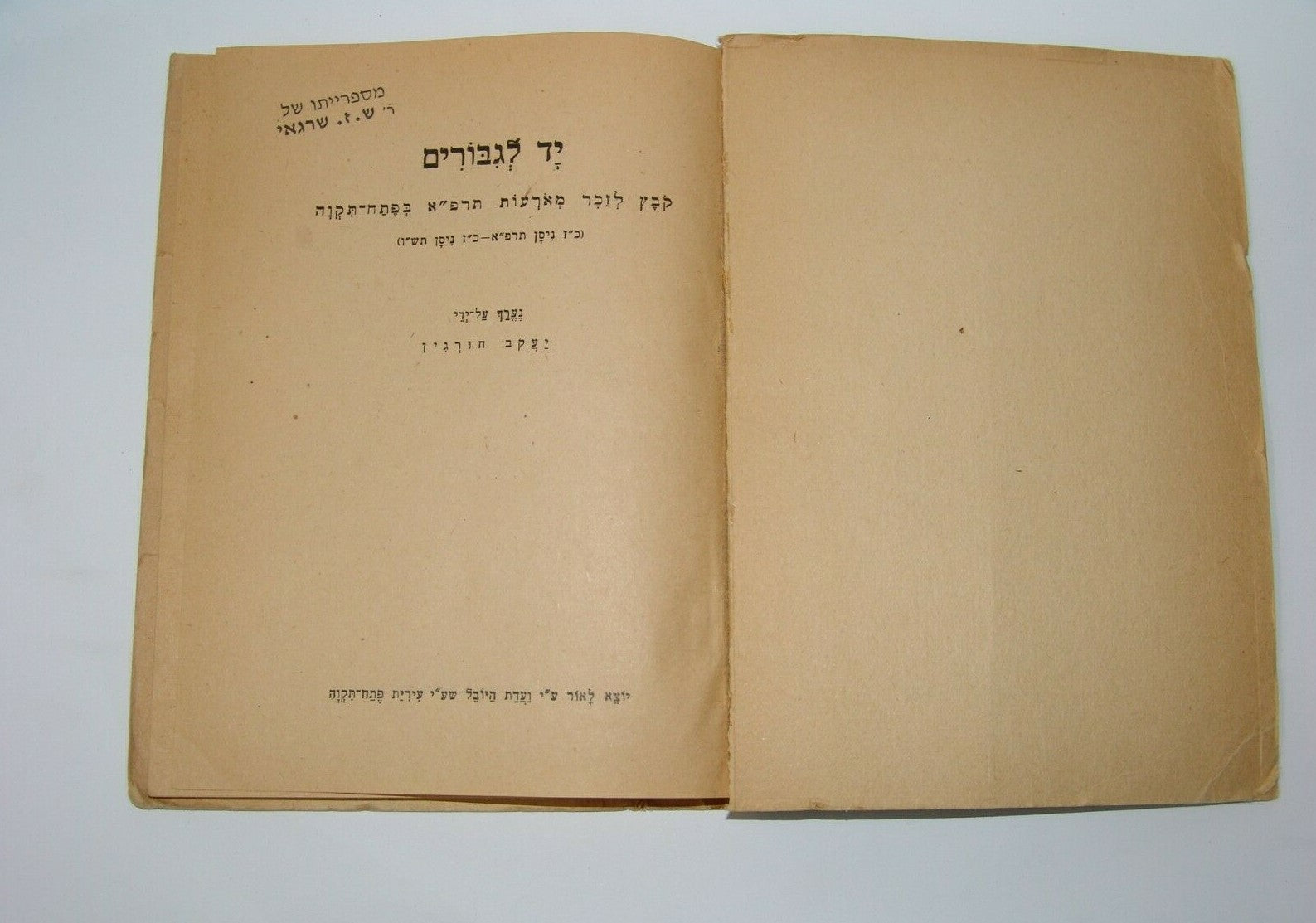 Book Jewish palestine israel Arab Petah Tikva 1921 Riots Memorial Hebrew